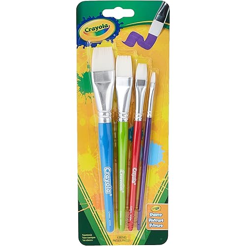 Crayola Large Paint Brushes (4ct), Kids Paint Brush Set, Thin & Thick Paint Brushes, for Acrylic, Tempera, Water Based Paint, Ages 3+