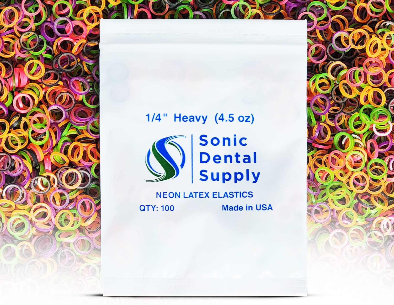 Sonic Dental Neon Color Latex 1/4" Heavy 4.5 oz Orthodontic Elastic
