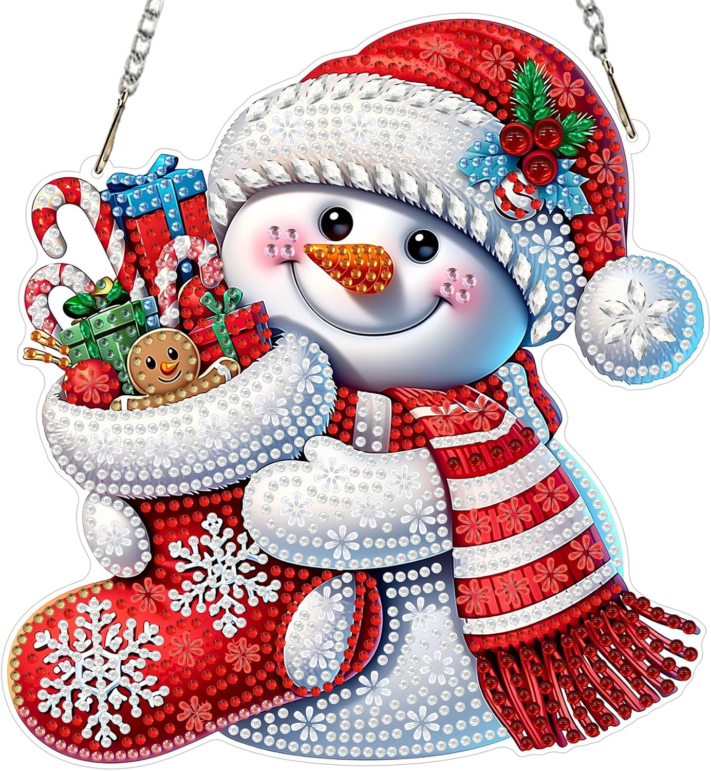 MXJSUA Snowman Christmas Stocking Hanging Diamond Art Kits for Adults, Xmas Diamond Art Window Suncatcher Pendant Kits, Special Shaped Crystal Diamond Ornaments Painting Accessories for Decor Gift