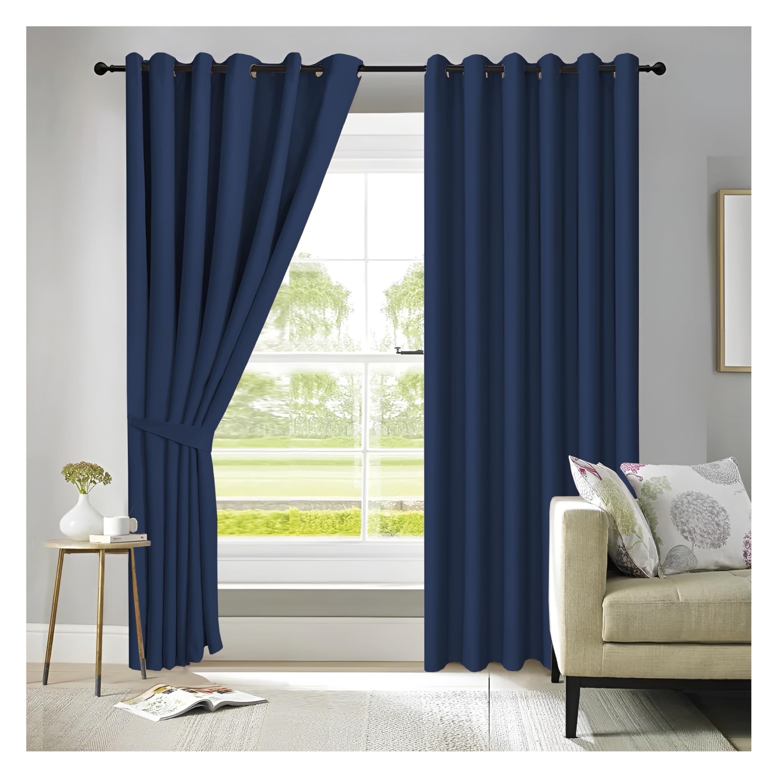 APEX FURNISHINGS Navy Blackout Curtains for Bedroom 108 Inch Drop Thermal Insulated Eyelet Curtains & Drapes for Window Treatment & Living Room, 2 Panels (90x108 Inches)