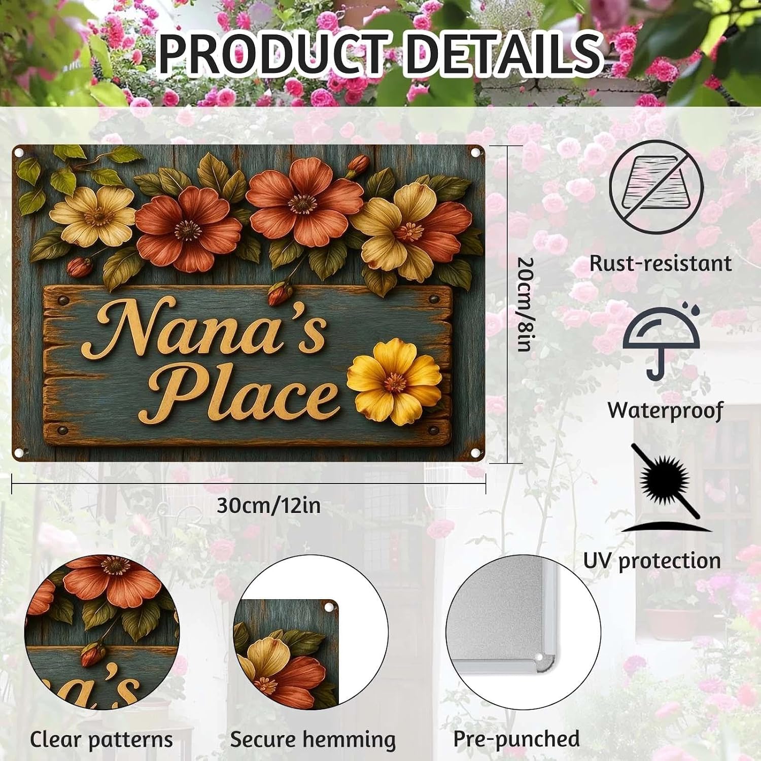 Grandma‘s Garden Metal Signs - Vintage Metal Tin Sign Wall Art Decor, Nana`s Place Garden Signs for Home Greenhouse Living Room Bedroom Yard Cottage Outdoor Decor image 2