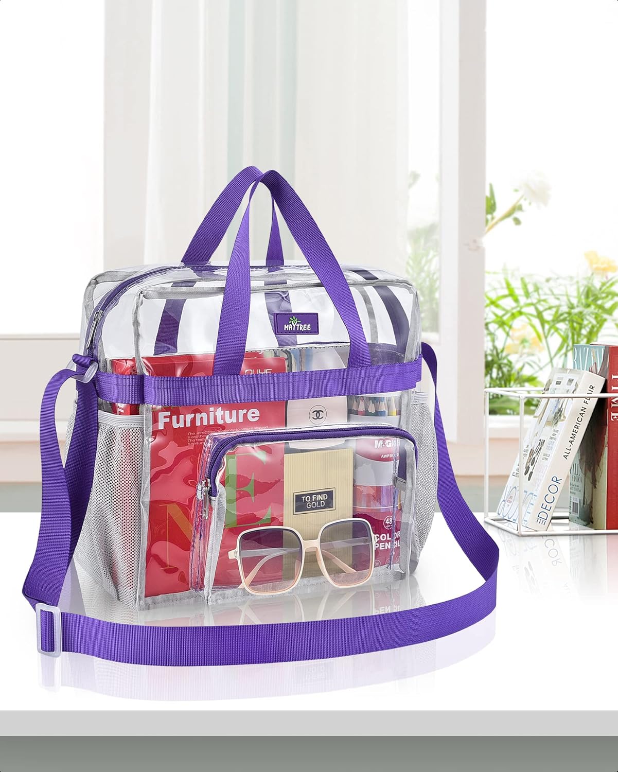 MAYTREE Clear Bag Stadium Approved 12×6×12 for Women, Large Clear Tote Lunch Bag with Reinforced Shoulder Straps for Concert Outfits and Festival