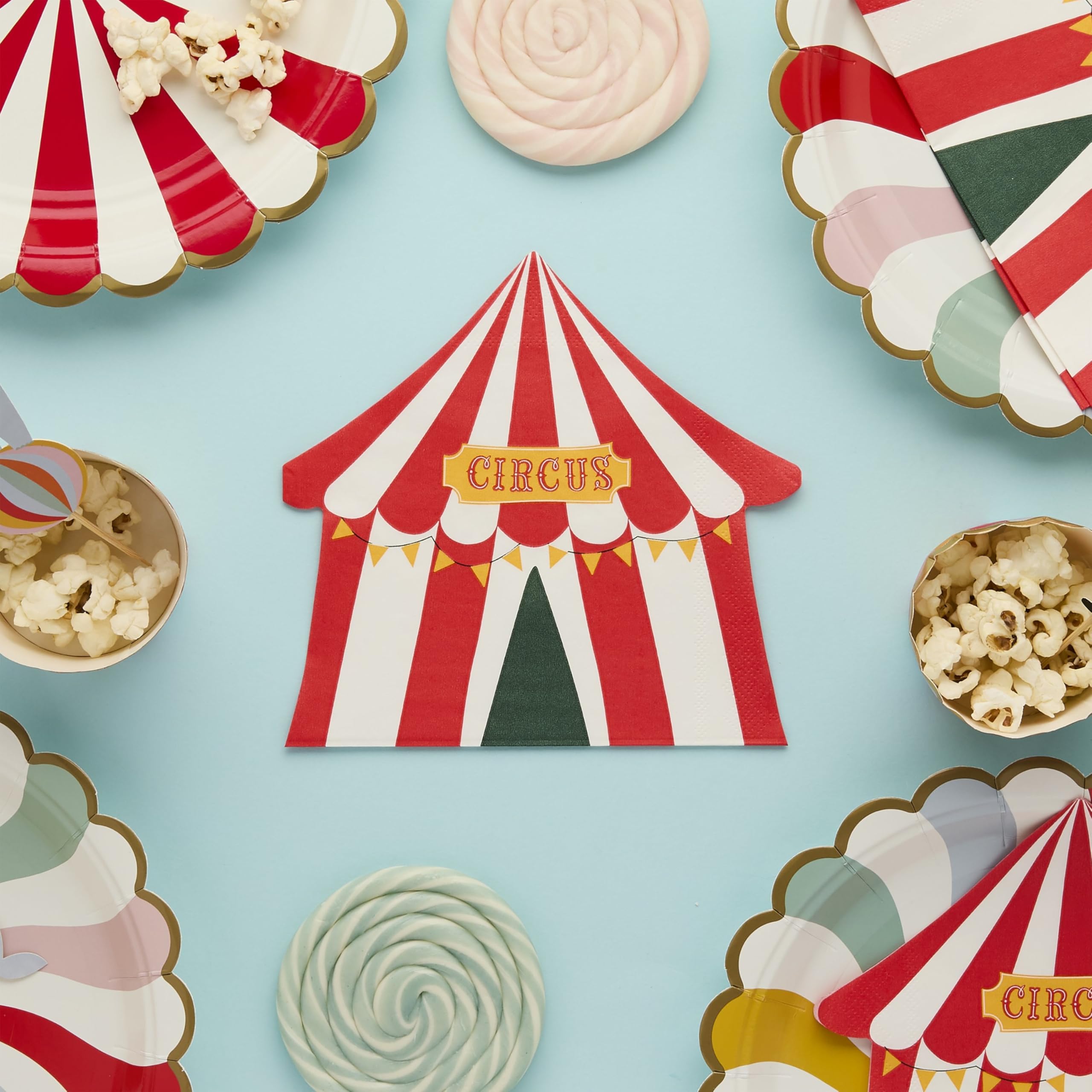 Club Green Red Circus Tent Paper Party Napkins X 16, Fun Circus-Themed Napkins, Childrens Party Napkins, Funfair Party Tableware