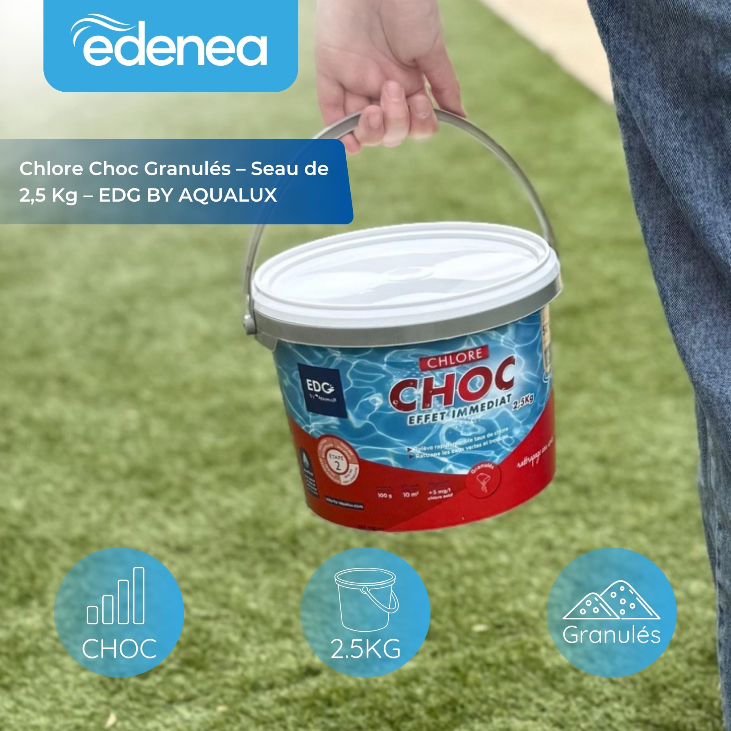 Chlore Choc Piscine - Granulés - Seau 2.5 kg - Chlore Rapide Effet Immédiat - Rattrapage Eau Verte Usage Intensif Temps Orageux