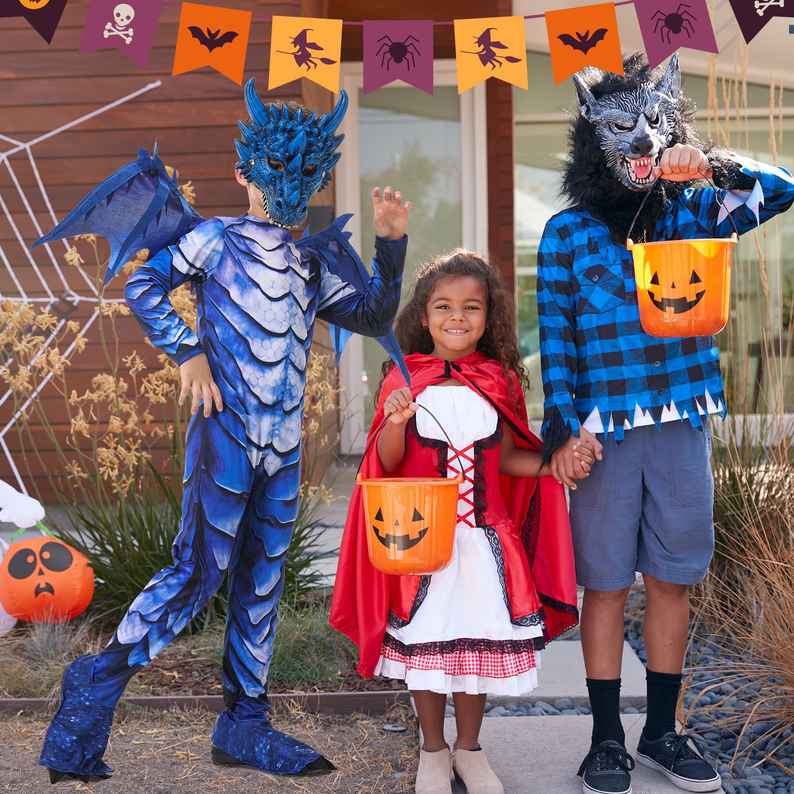 Disfraz de dragón para niños, disfraz de dragón con cola de alas y máscara para niños y niñas, Halloween, carnaval, dragón azul, para niños 4, 5, 6, 7, 8, 9, 10, 11, 12 años