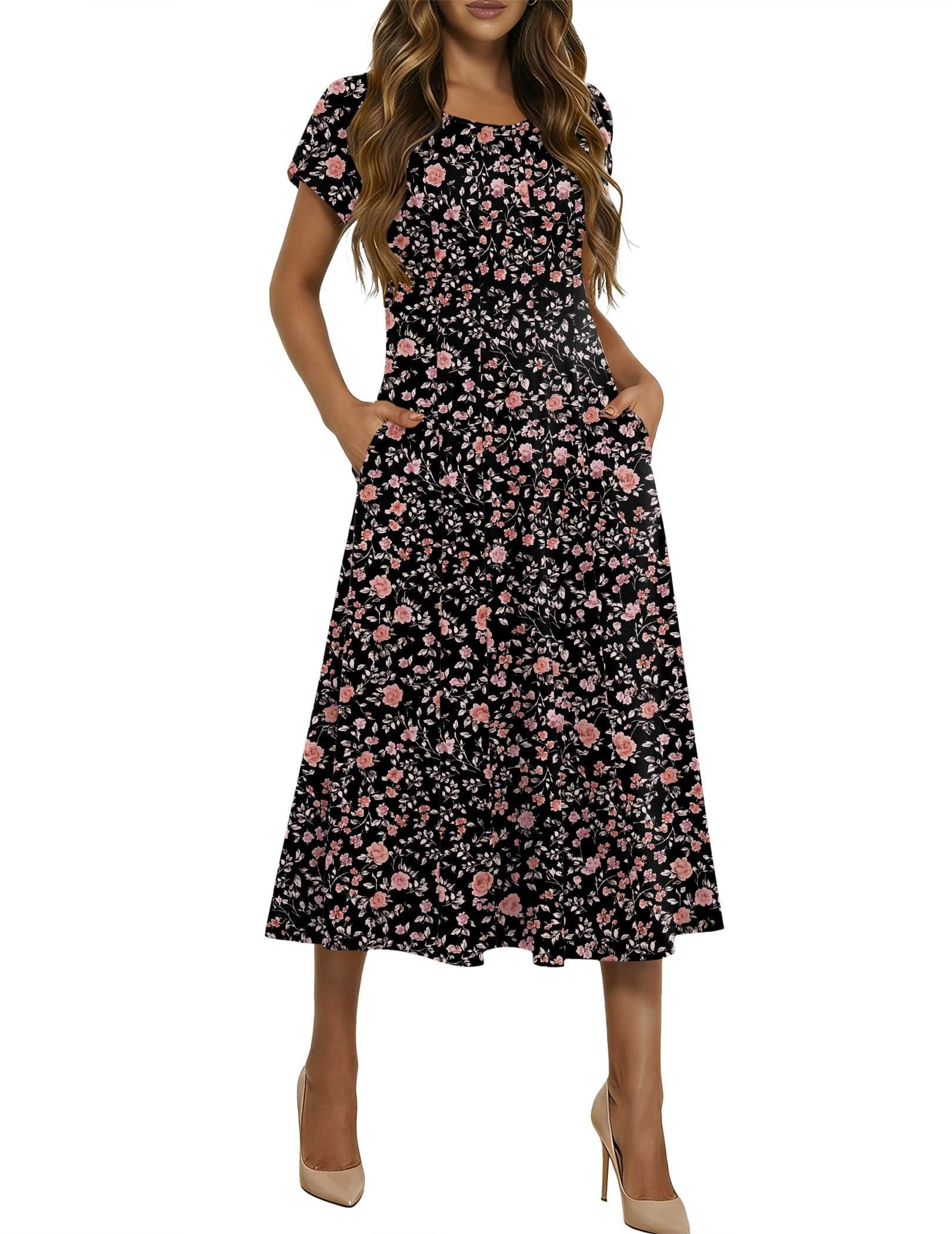 HOTOUCH Summer Dresses for Women Petal Sleeve Midi