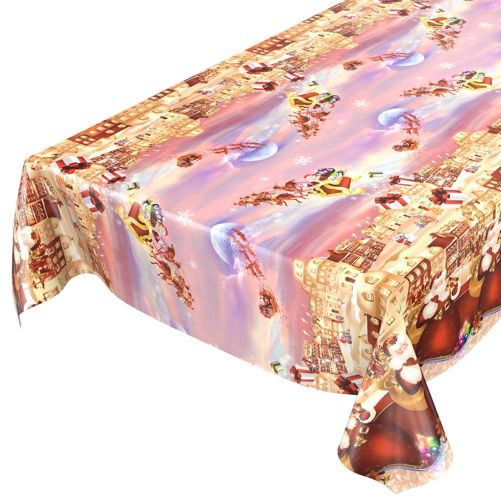 ANRO Tovaglia Cerata Con Motivo Natalizio Rosso, PVC Impermeabile, 100x140 Cm, Antimacchia E Antiscivolo, Ideale Per Tavoli Interni/Esterni - 3