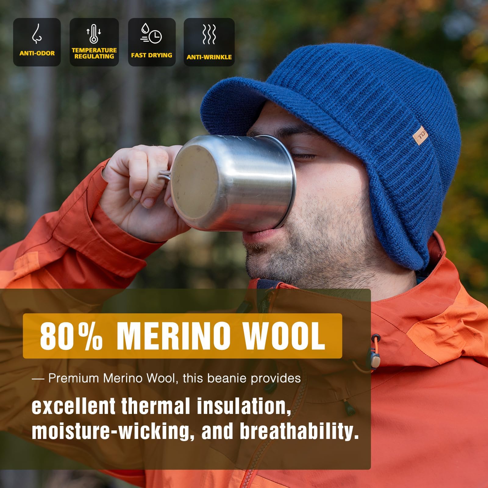TOP-EX DryKnit - Gorro impermeable de 80 % lana merino, con orejeras, forro polar cálido para invierno, para clima frío, estilo unisex, 55-66 cm, Verde #impermeable, M-L