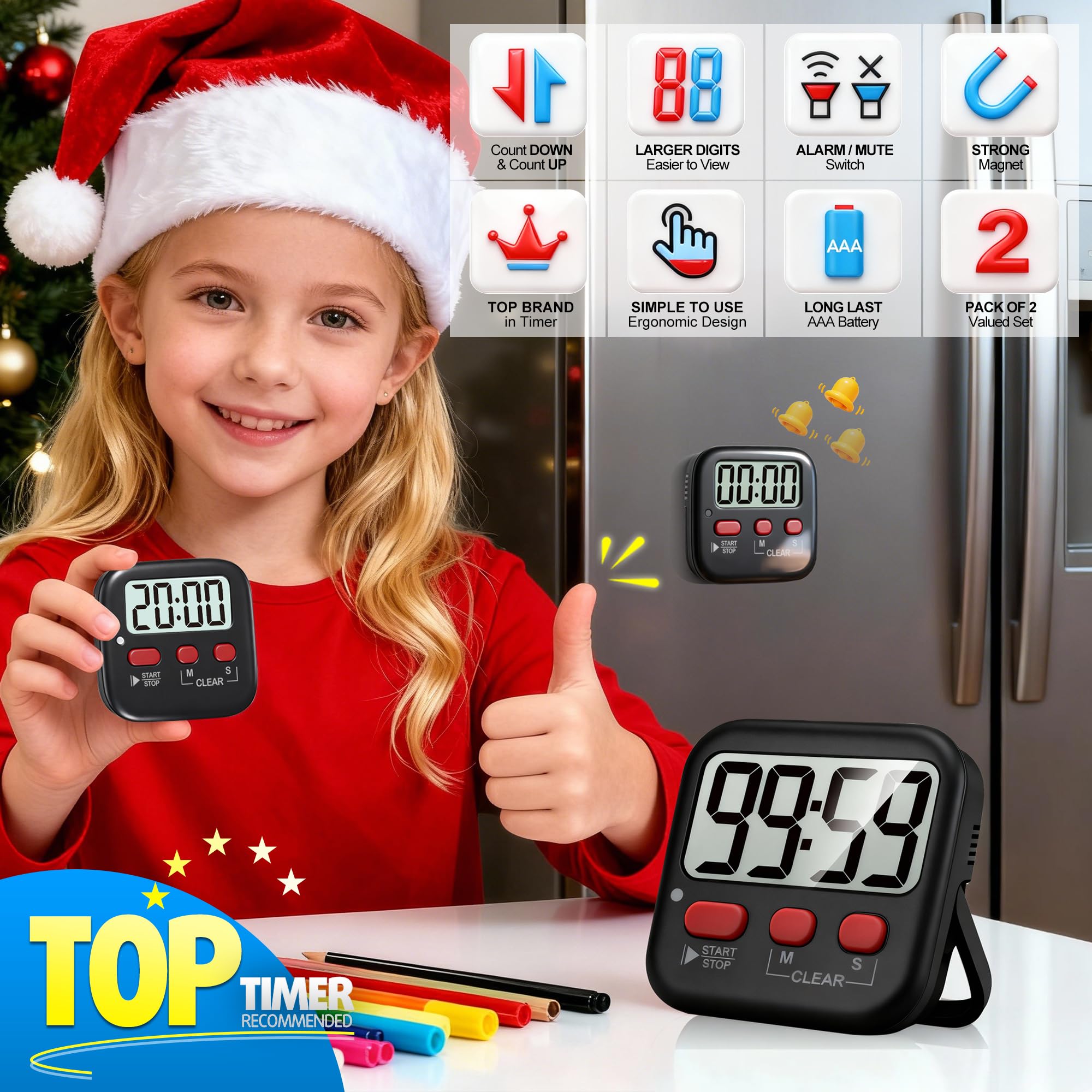 Snapklik.com : Antonki 2 Pack Digital Timer For Kids, Magnetic ...