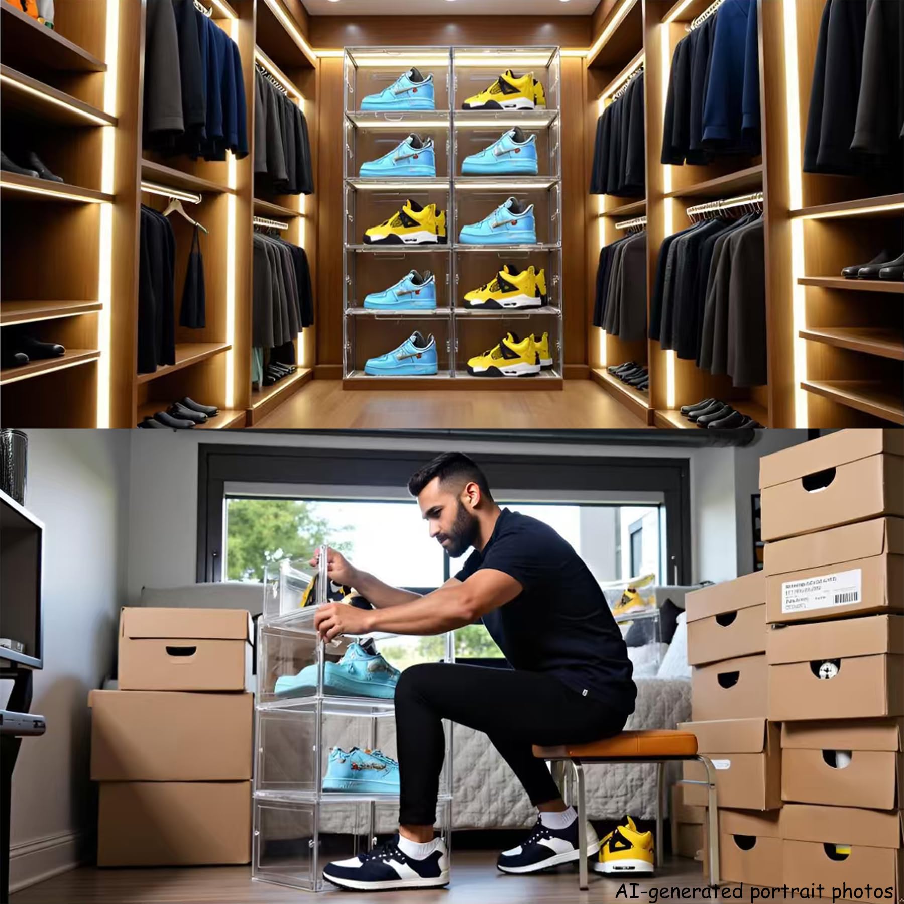 XL-Schuh-Aufbewahrungsbox, 8 Stück, seitlich fallende Schuhboxen, transparenter Kunststoff, stapelbar, Sneaker-Vitrine mit magnetischer Tür, passend für US 13 (34 x 26,9 x 21,1 cm) (8 Stück,