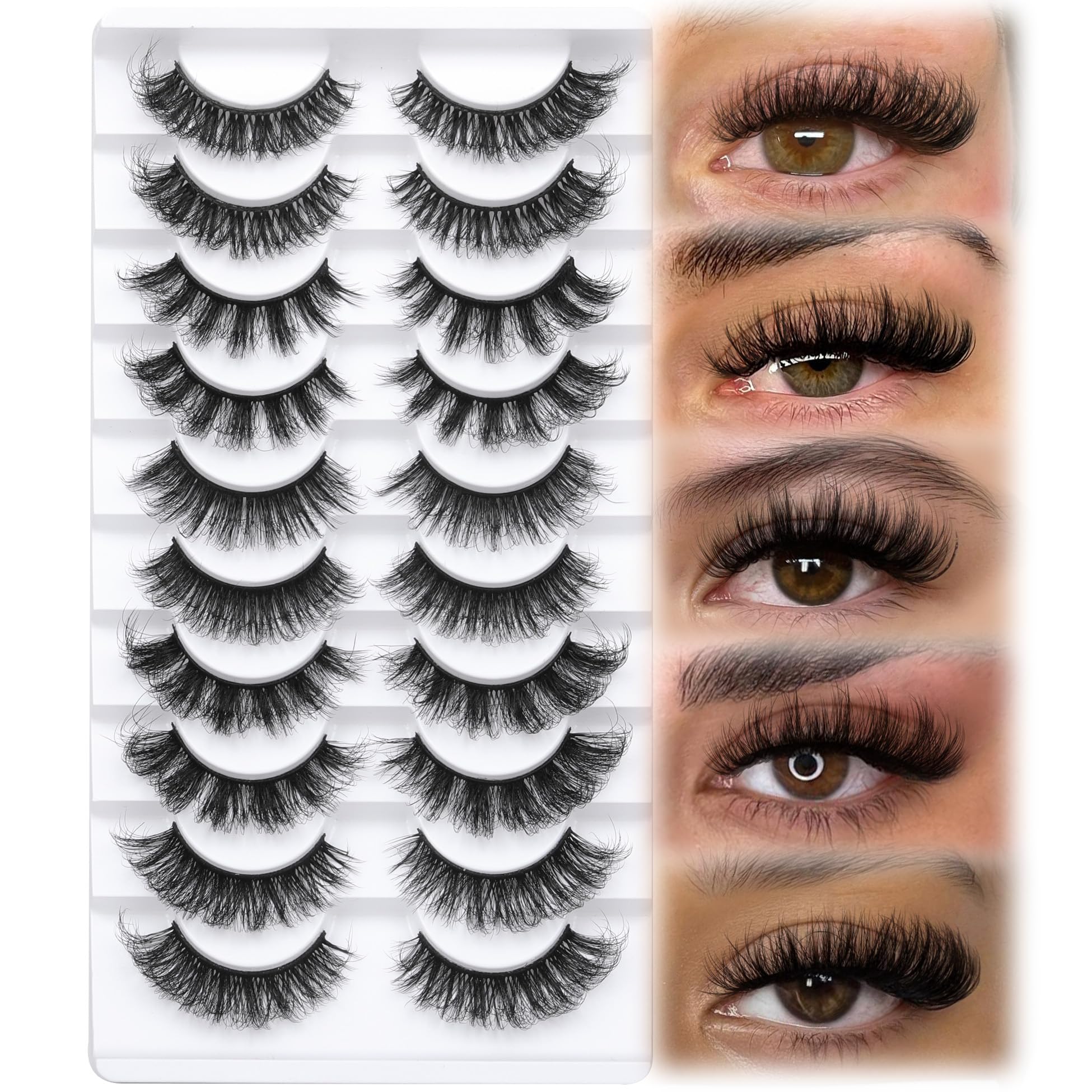 Mink Lashes Fluffy 5 Styles False Eyelashes Strip Wispy Fake Eyelashes Thick Volume 18MM Long Faux Mink Eye Lashes Pack 10 Pairs Dramatic Reusable Handmade D Curl Eyelashes ALICROWN