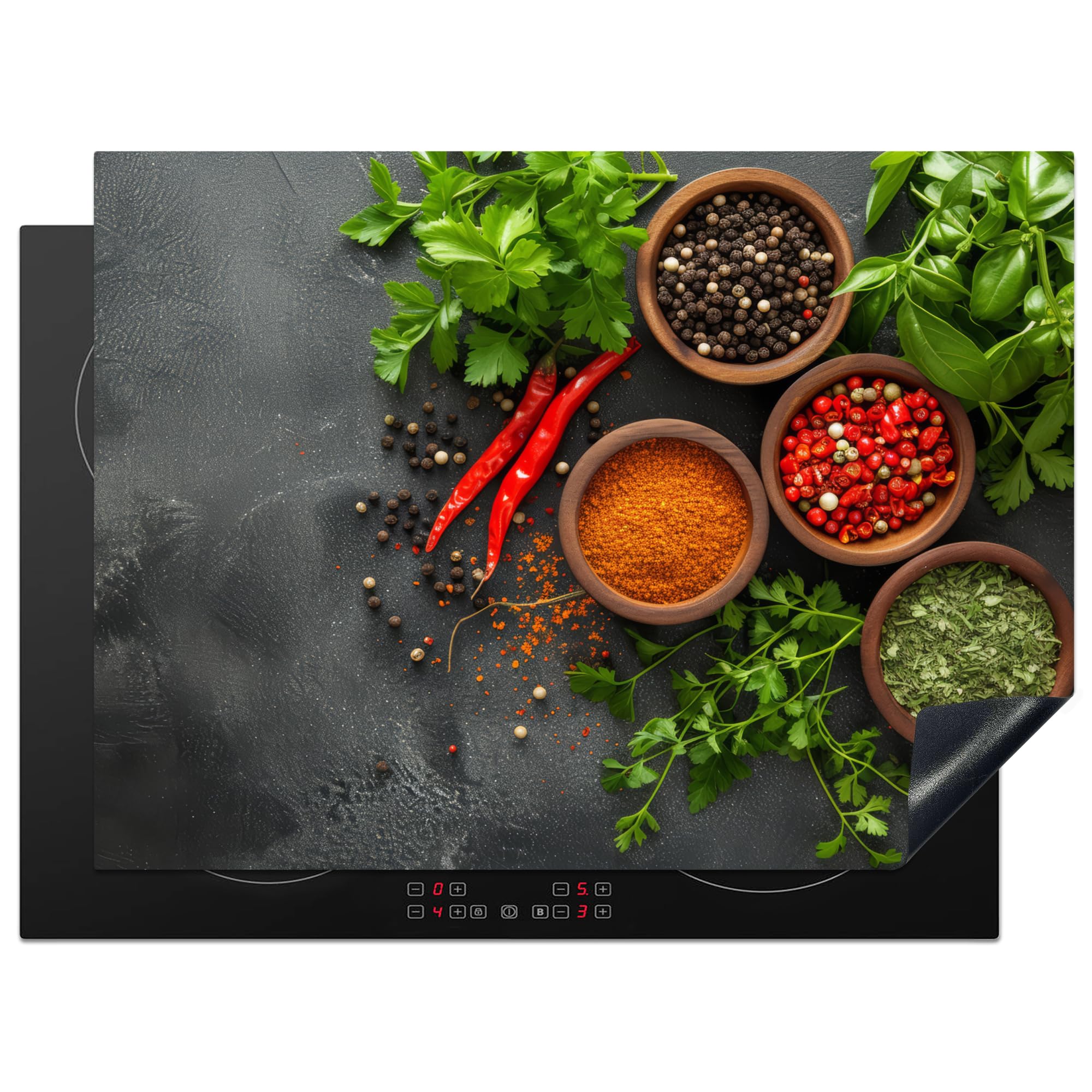 KitchenYeah© Induction Hob Cover Protector Mat 20.5"x28" / 71x52 cm Kitchen Universal Ceramic Covers for Electric Cookers Vinyl Herbs - Concrete - Pepper - Plants - Spices — image 1