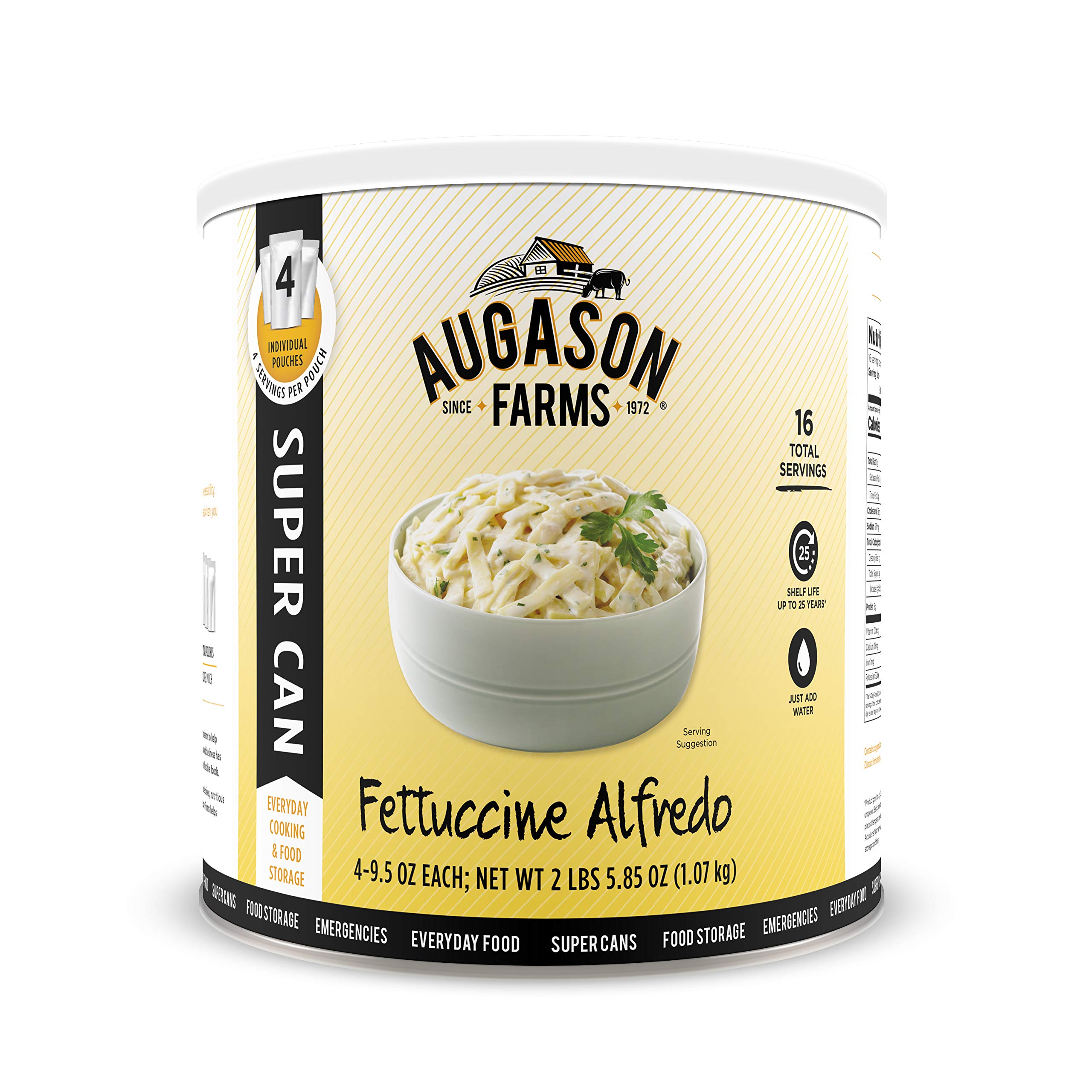 Augason FarmsFettuccine Alfredo Super CAN No. 10 Can with 4 Pouches Emergency Food Storage Everyday Meal Prep