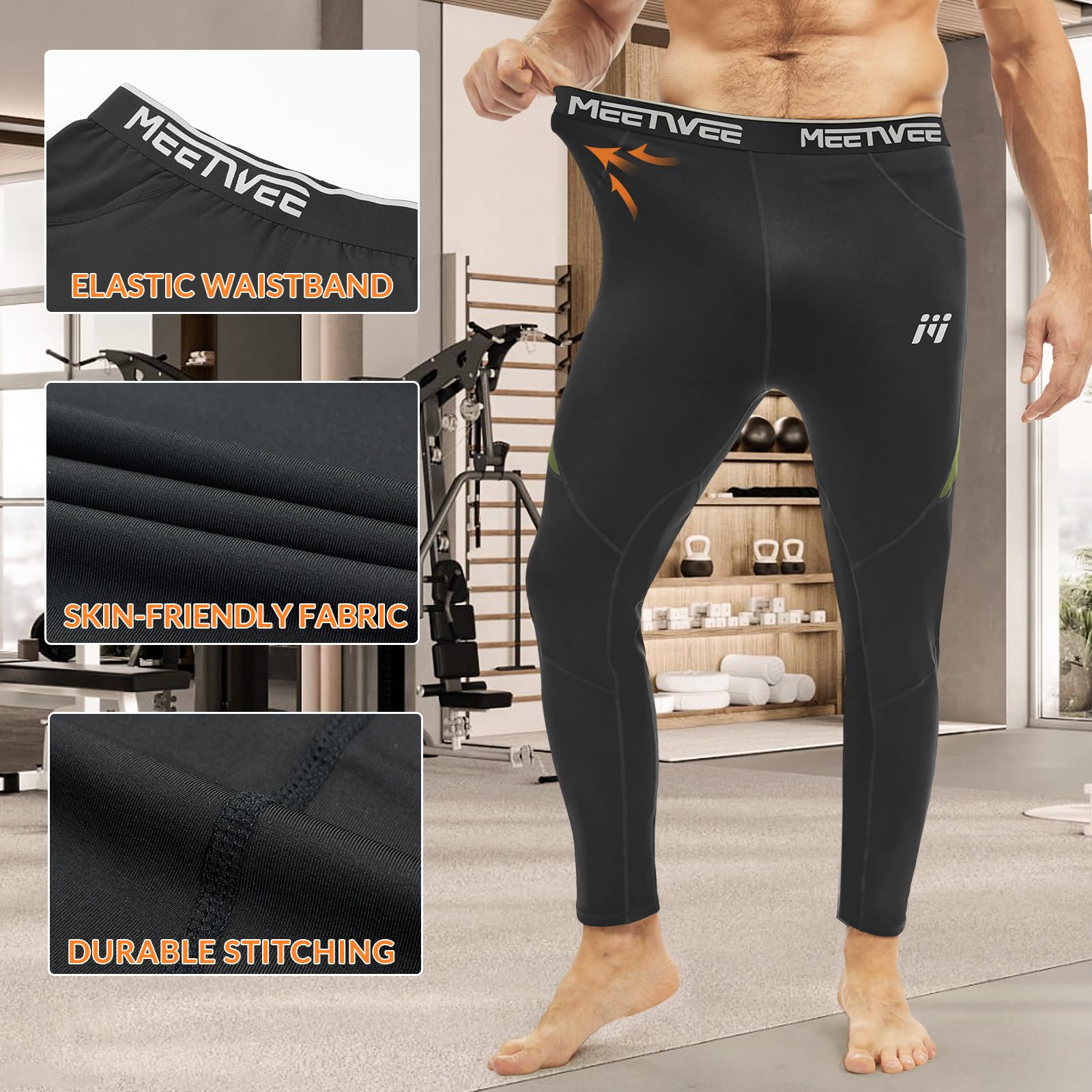 MEETWEE Pantalon Thermique Homme sous-vêtement Hiver Doublé Polaire Base Layer pour Ski et Randonnée