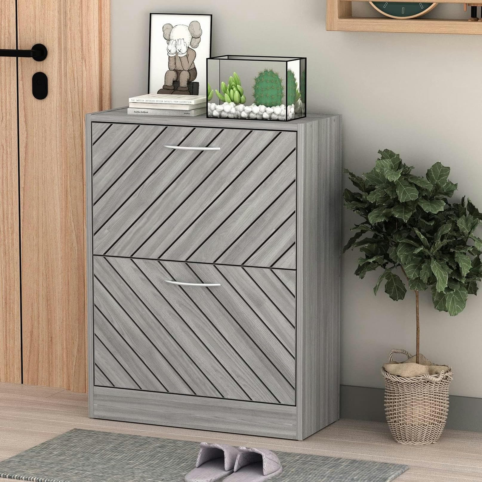 Meuble de rangement chaussures en bois et persiennes sergé pour couloir moderne