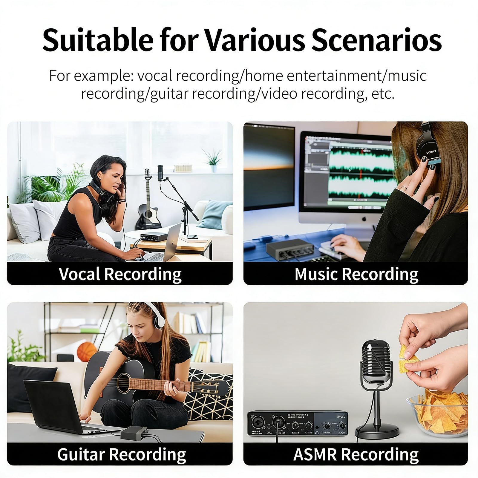 Scheda audio musicale USB di grado studio con frequenza di campionamento 24 bit 192 khz per musicisti ed emittenti che catturano una chiara connessione in streaming