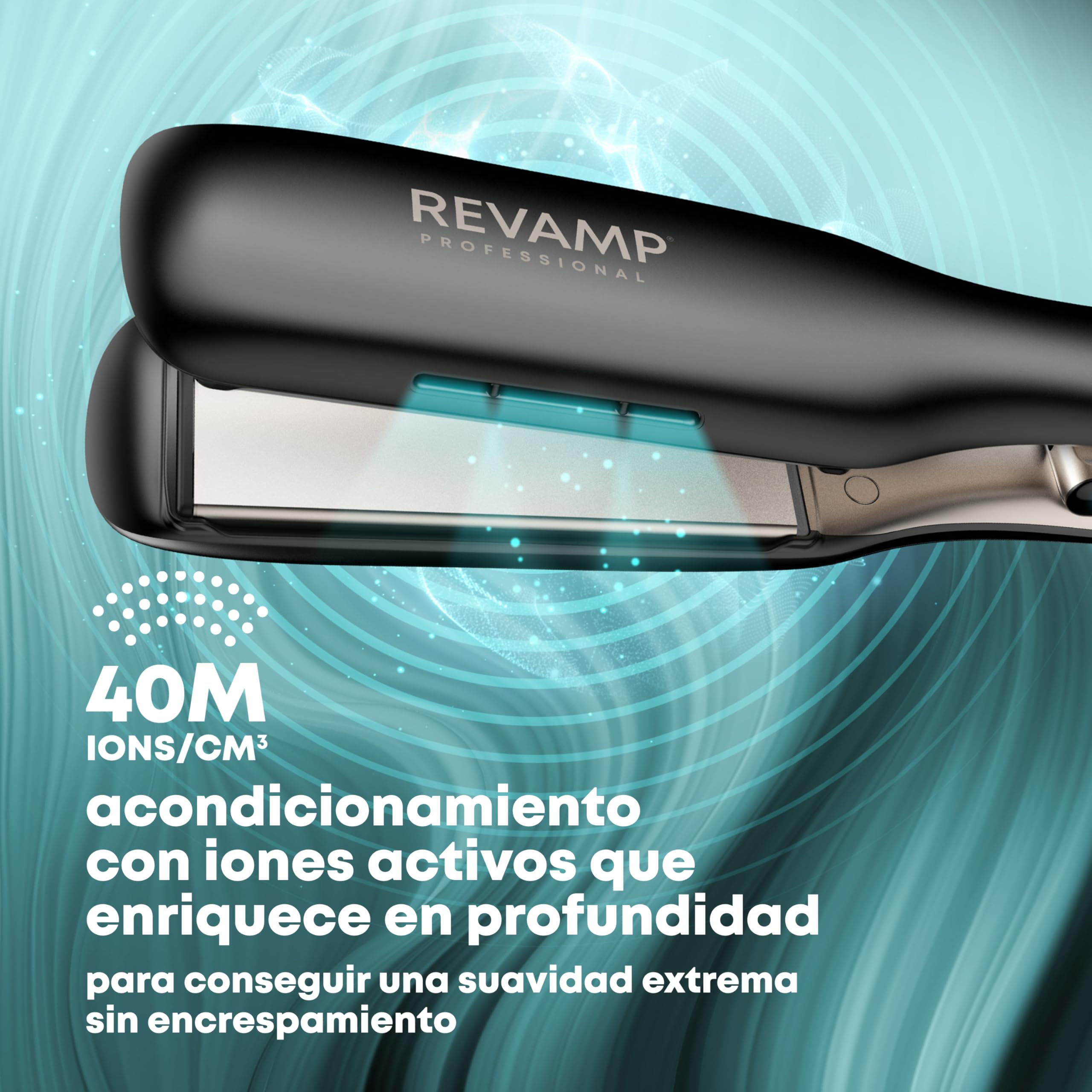 REVAMP Enigma Radiance Plancha de Pelo - Placas Extra Anchas | Alisado en una Pasada, Diseño Curvo, Ondas y Rizos Duraderos, Cerámica, Profesional