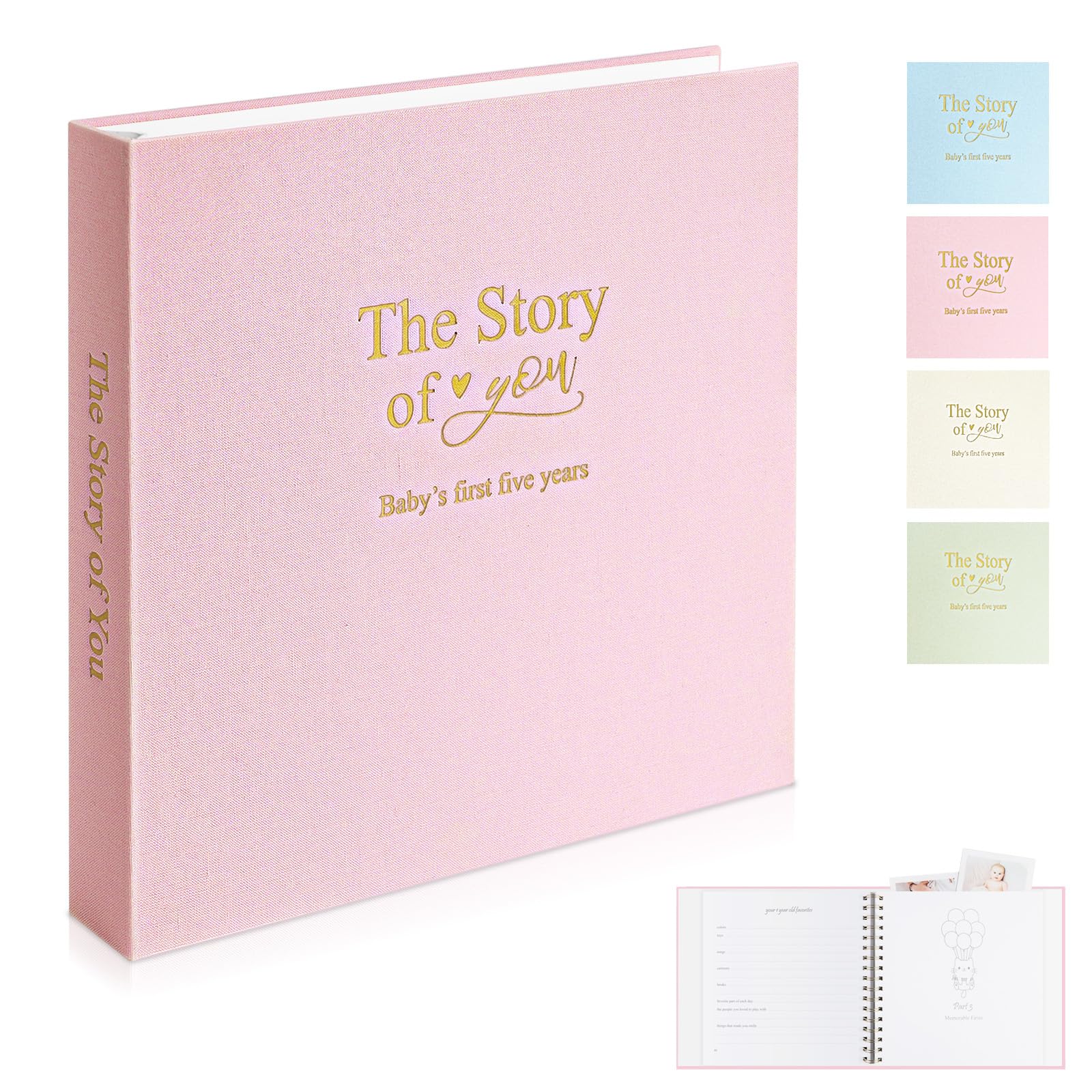 Libro dei ricordi per bambino o ragazza senza tempo per i primi 5 anni, libro di lusso per bambini, pietra miliare, libro neutro per album fotografici, album fotografico per baby shower, per neo