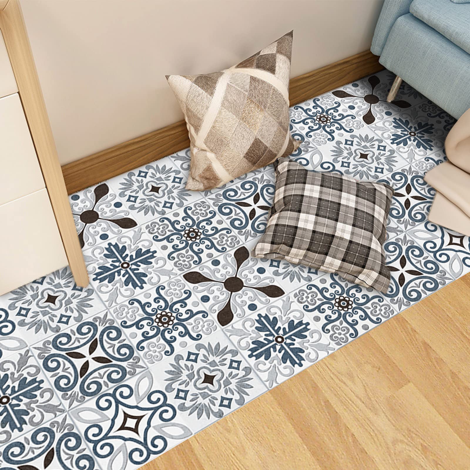 Naklejki imitujące płytki mozaikowe, Self Adhesive PVC Tile Stickers For Bathroom Kitchen Wall Floor Multiple Sizes 10/20/30 Pcs Blue Pattern(20cm x 20cm*20PCS)