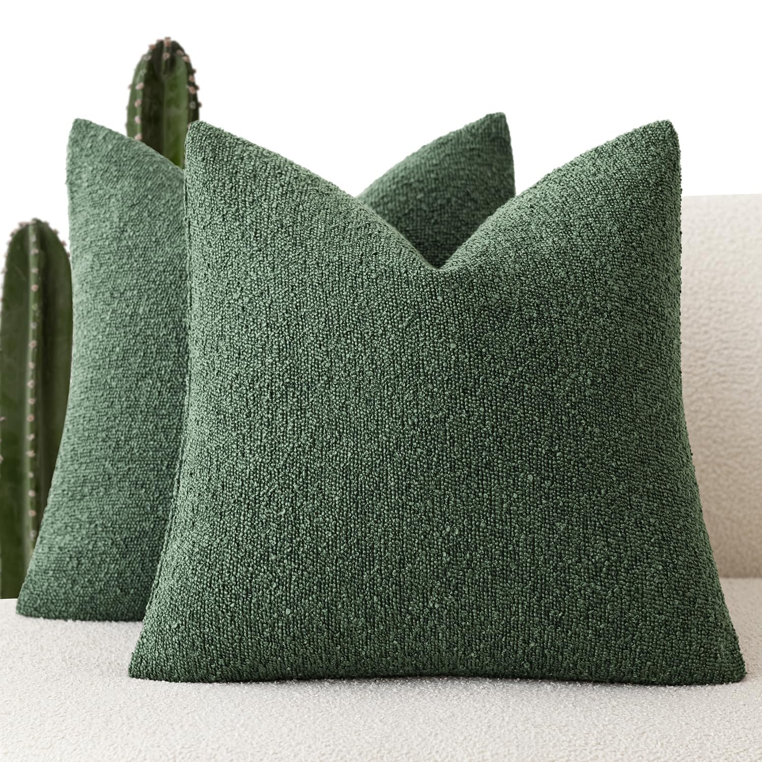 Foindtower Pack of 2 Textured Boucle Throw Pillow Covers Accent Solid Pillow Cases Cozy Soft Decorative Couch Cushion Case for Chair Sofa Bedroom Living Room Home Decor 18x18 Inch Pine Green — image 1