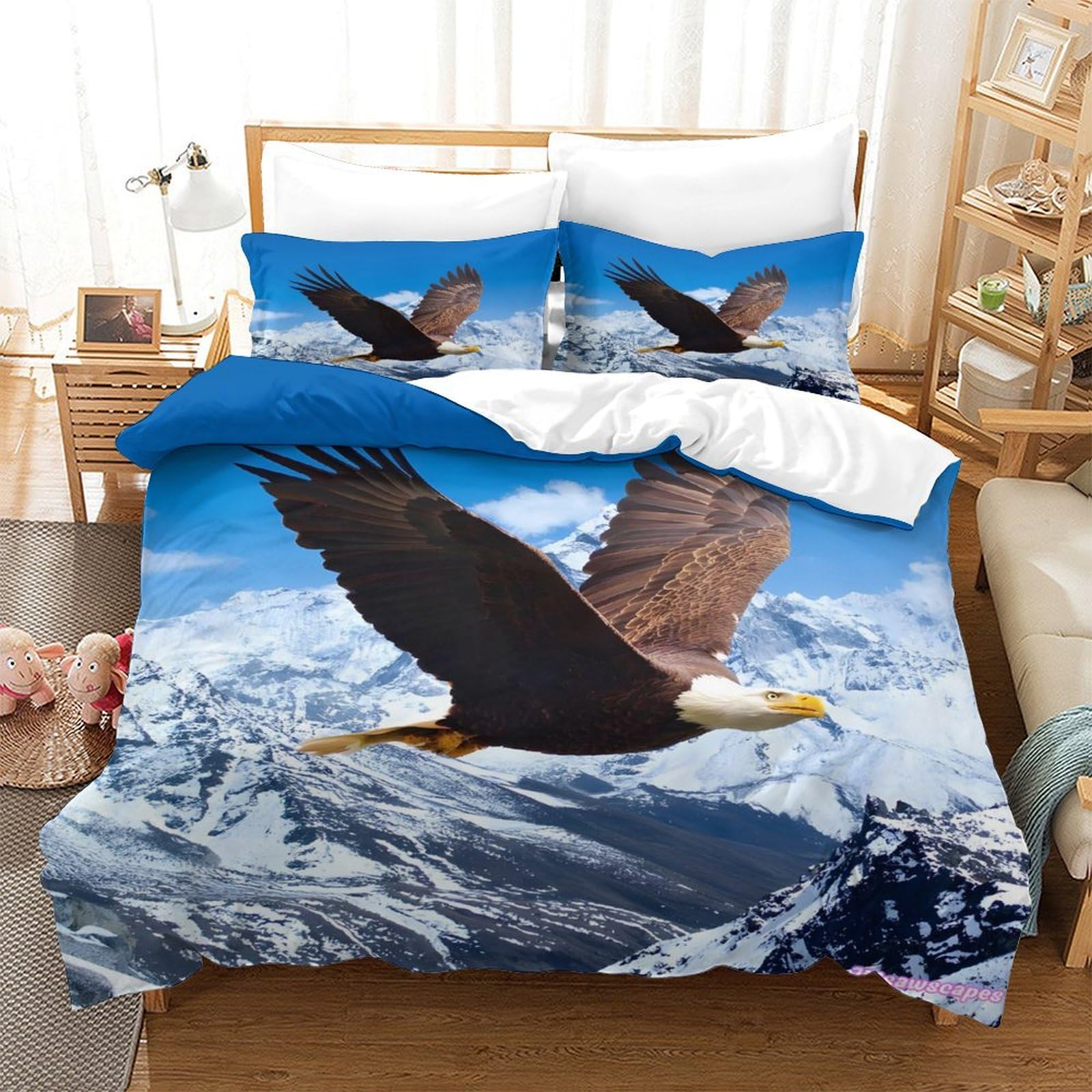 LIAOHENKAN Soaring Eagle Bedding Set Full Size for Kids Boys Girls 3Pcs Ultra Soft Comforter Set with Zipper Closure Breathable Duvet Cover Set Bedclothes Single（140x200cm）