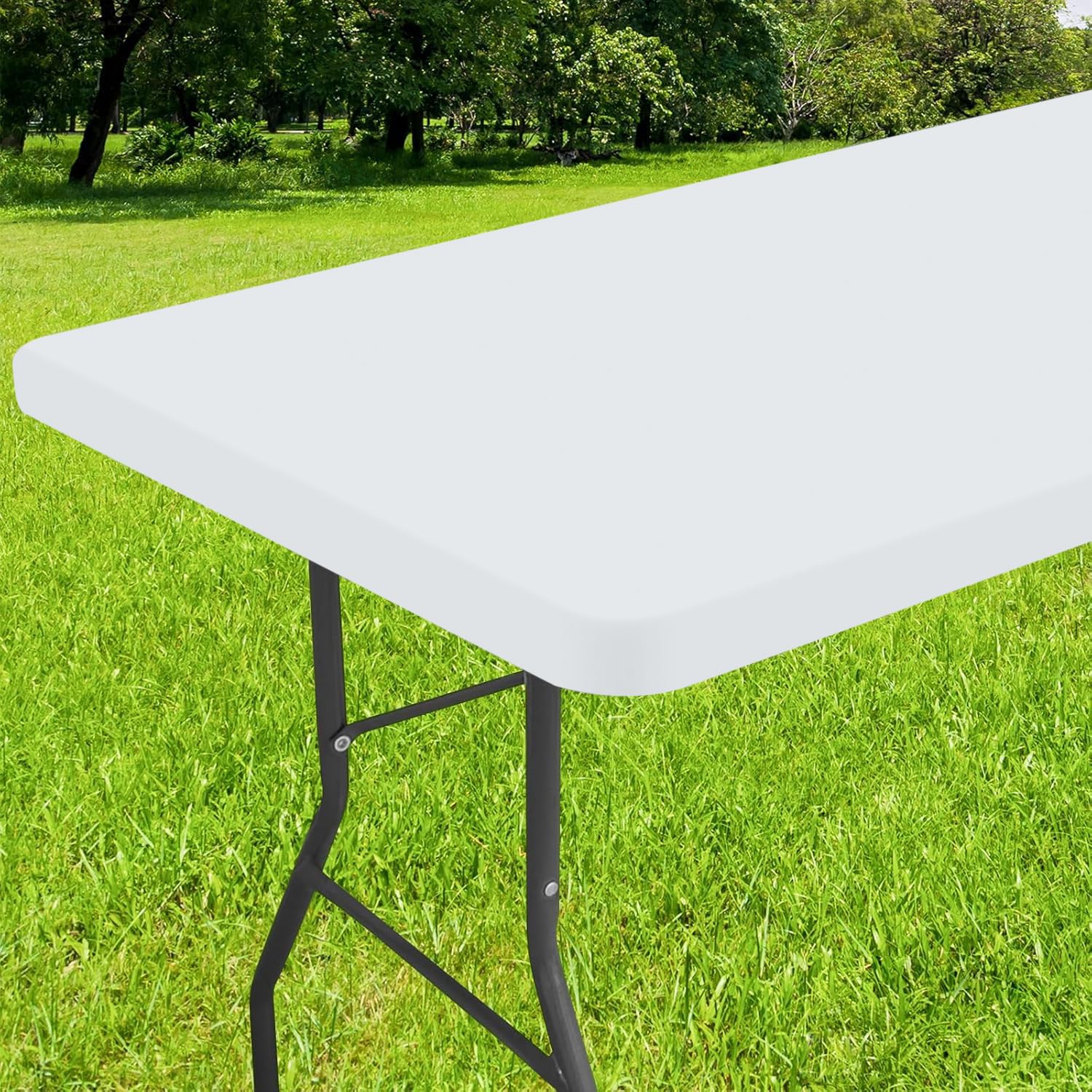 Smiry Rectangle Tablecloth, Elastic Fitted Flannel Backed Vinyl Tablecloths for 8ft Folding Tables, Waterproof Wipeable Table Covers for Indoor, Outdoor, Picnic and Camping (White, 36"x96")