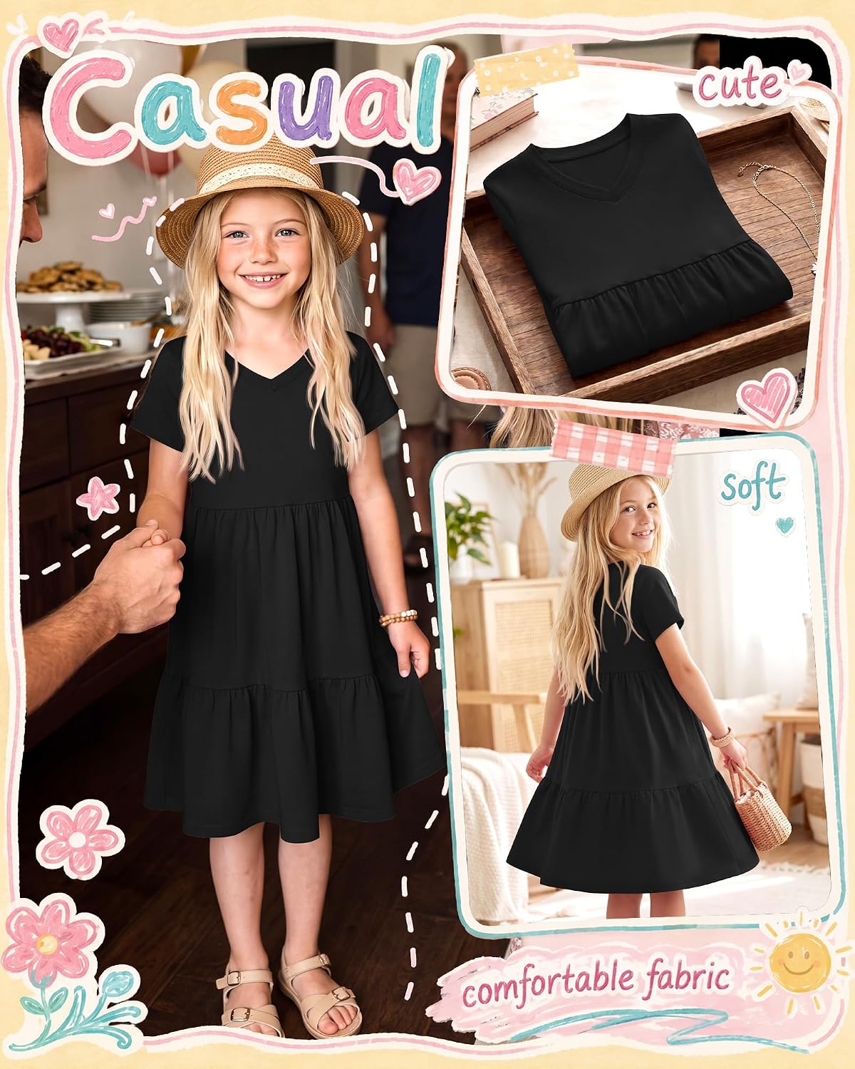 Girls V Neck Short Sleeve Dress