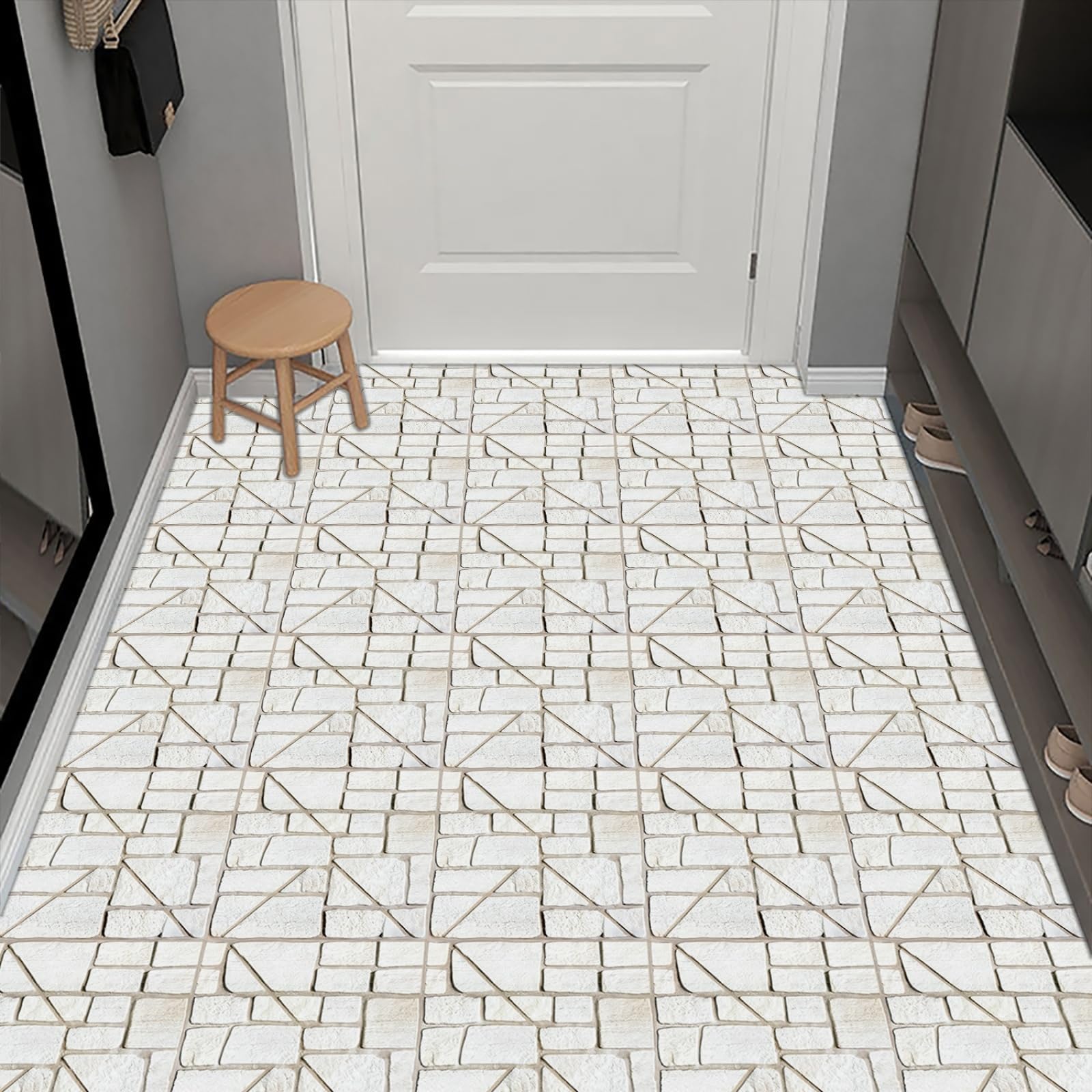 Stick on Tiles Geometric Beige Brick Tile Stickers Waterproof Oilproof PVC Self Adhesive Wall Cabinet Fireplace Bathroom Kitchen Home Decor 10x10 cm/10 Pcs