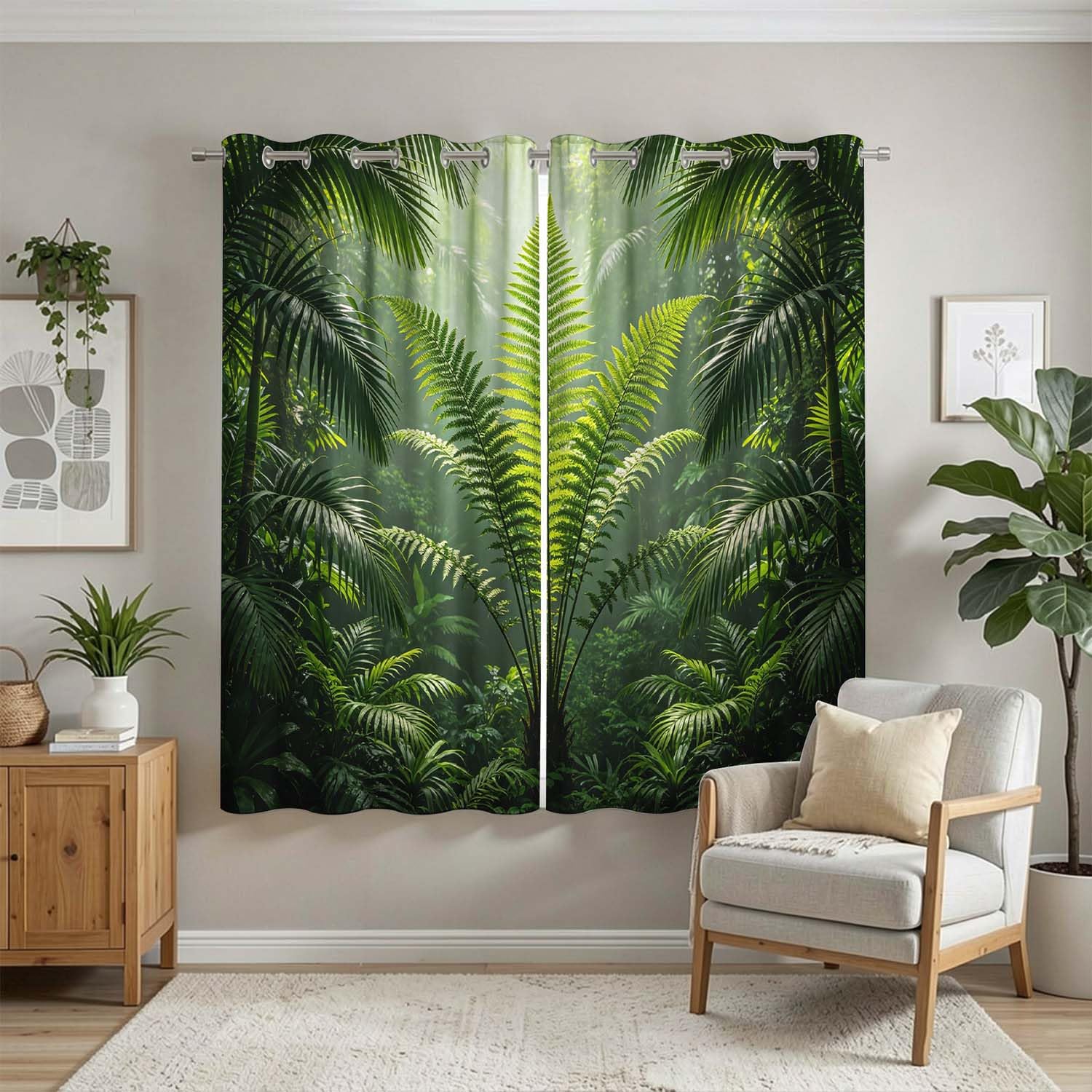 Blickdichte Vorhänge mit Ösen 2er Set 140x205 cm Urwaldansicht