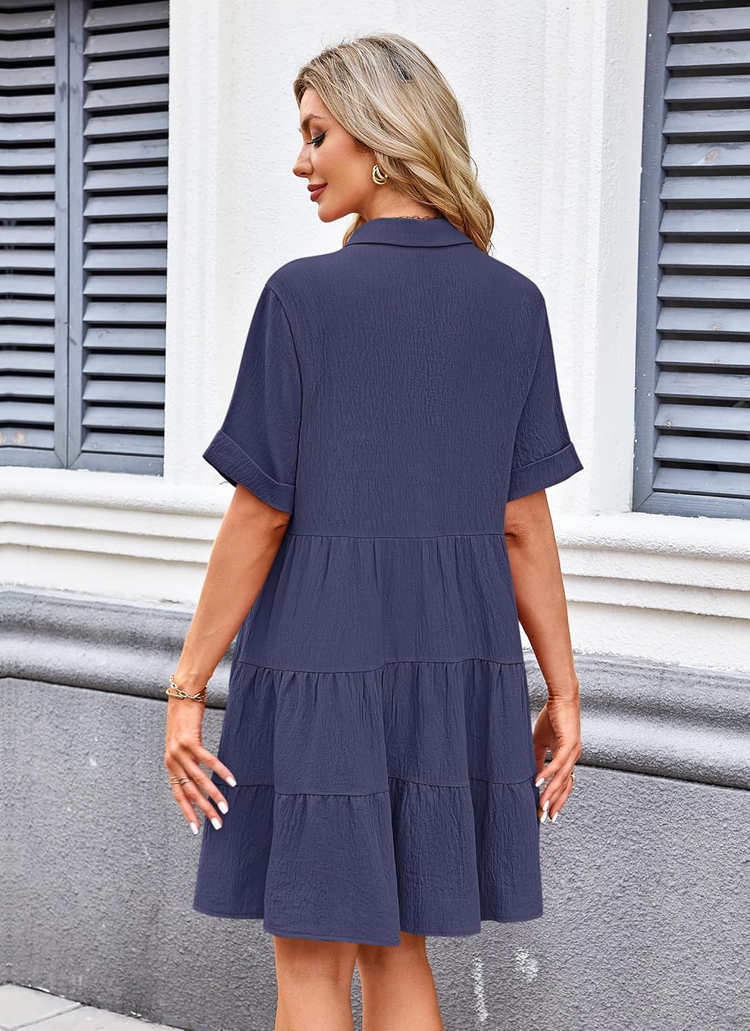 AUSELILY Women's Summer Babydoll Dress Casual Short Sleeve Sundress Button Down Dresses with Pockets - Image 4