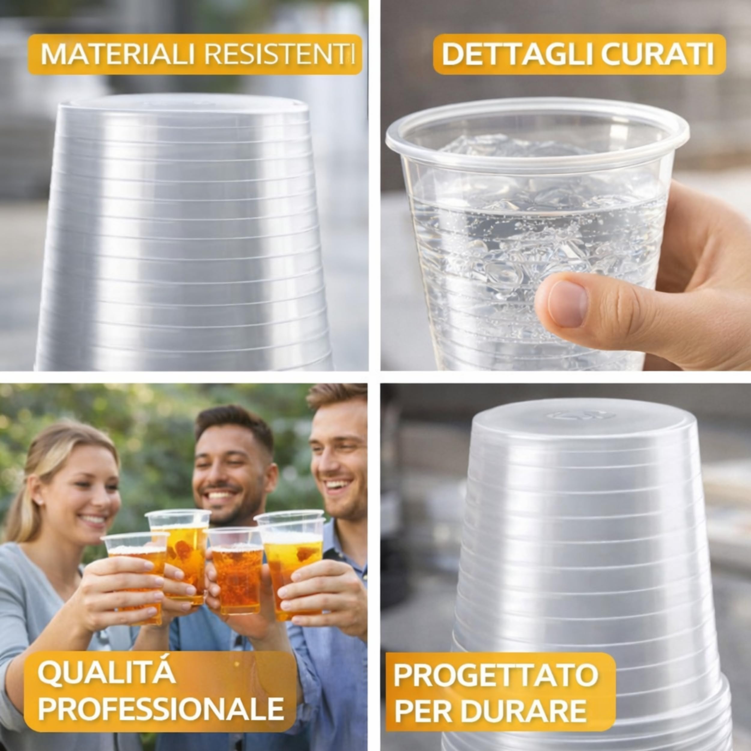 1000 Bicchieri Trasparenti 166 ml RICICLABILI - Extra Resistenti, a Prova di Perdite - Per Bevande Calde e Tiepide, Acqua, Cocktail, Bibite - Ideali per Eventi, Feste, Catering e Ufficio