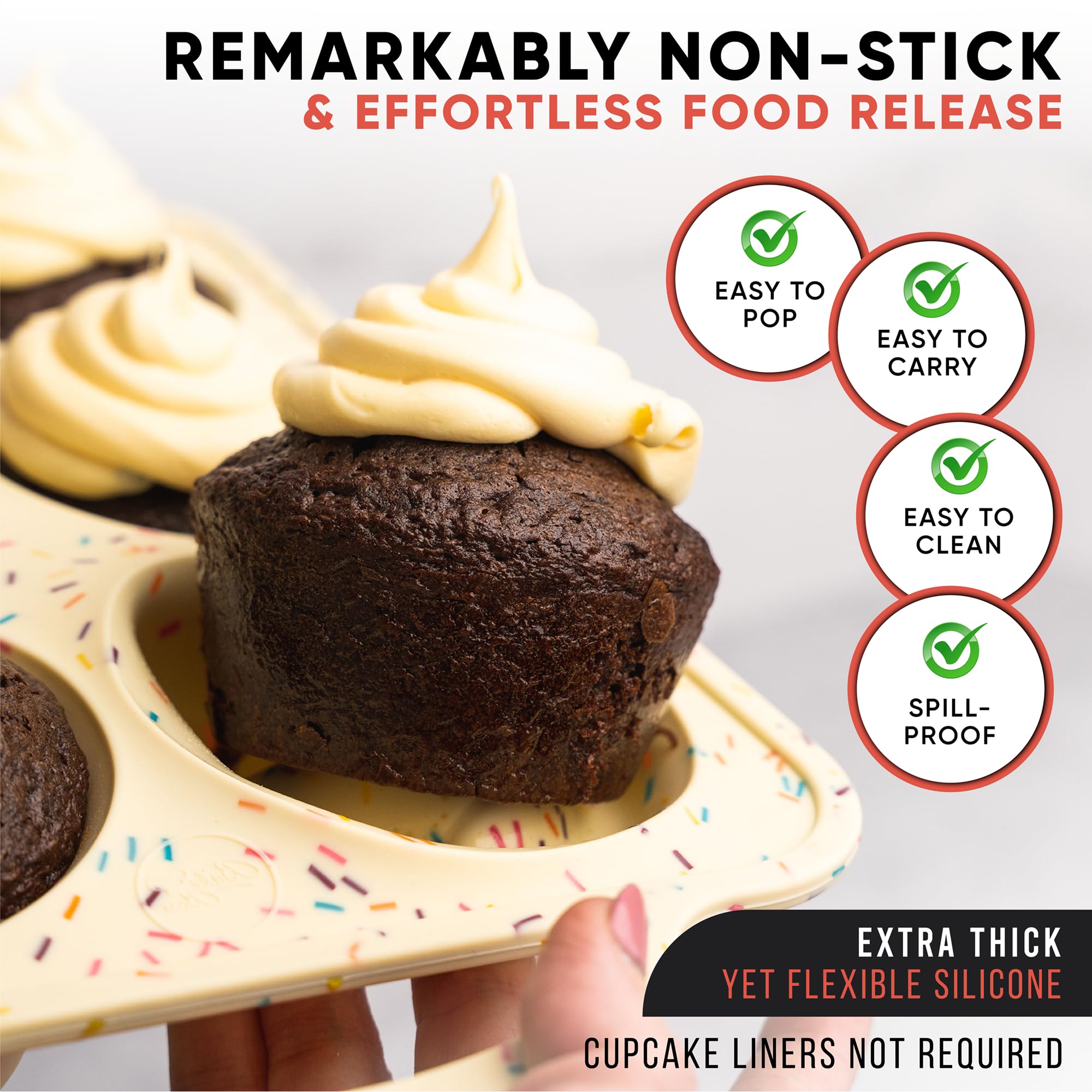 BAKE BOSS Konfetti Silikon Jumbo Muffinform 6 Cups, Antihaft-Cupcake-Formen zum Backen, robuste große Silikon-Muffinformen zum Backen, BPA-frei, leicht zu lösen, ofen- und spülmaschinenfest