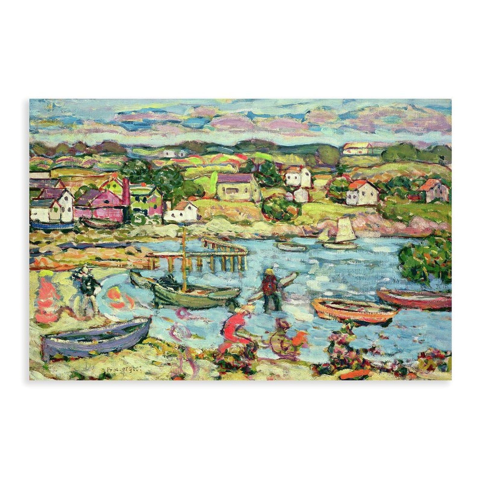 DFJyjFGJJ Maurice Brazil Prendergast,Landscape with Rowboats Canvas Posters Wall Art Bedroom Office Room Decor Gift 24" L X 36" W