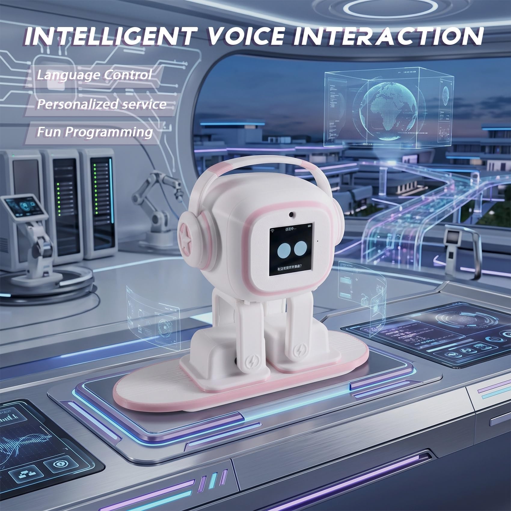 AI-Roboter Desktop-Begleiter Interaktiver Chatbot Sprachassistent Tanzender Roboter mit Magnetischer Ladebasis für Snowboard