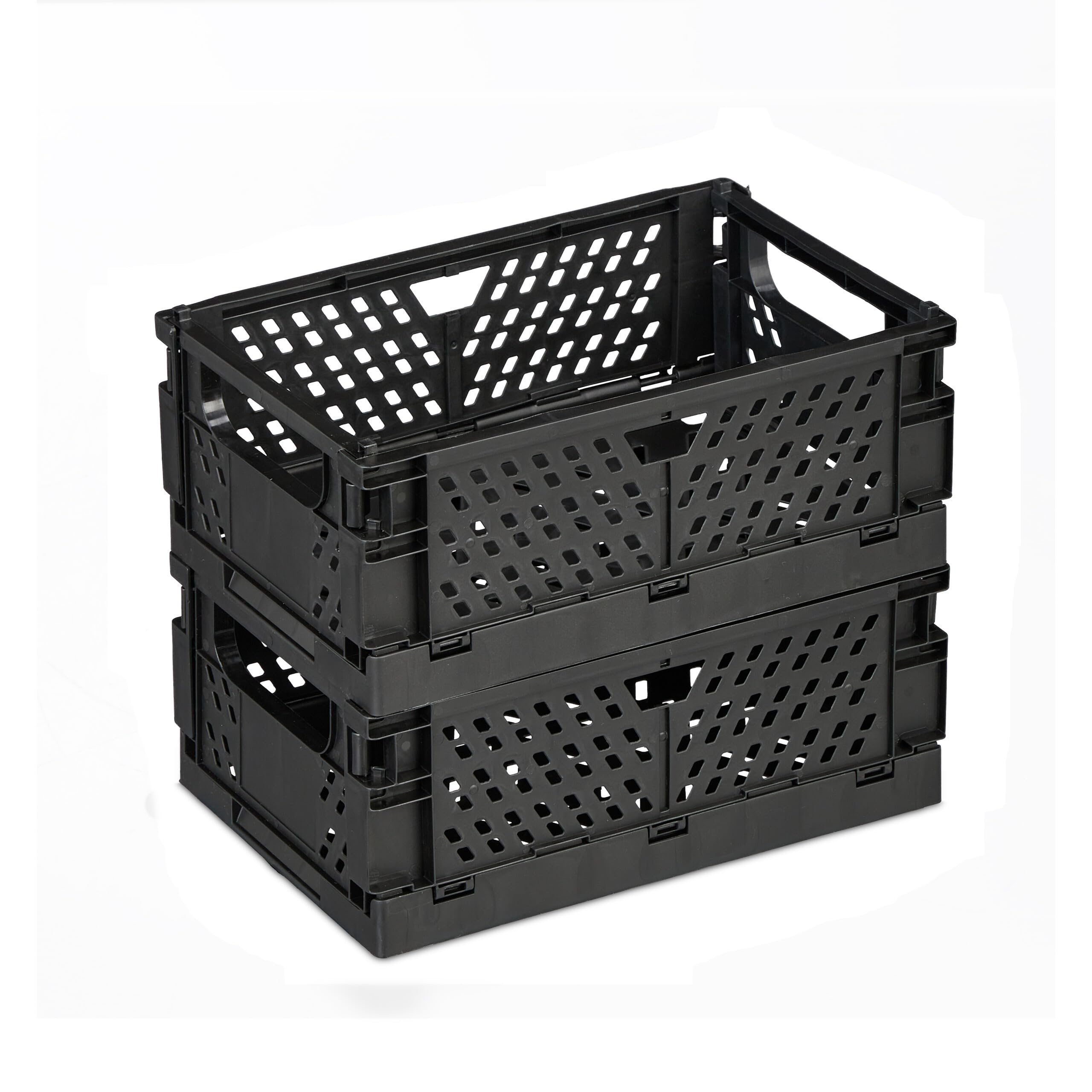 Relaxdays Scatola Portaoggetti, Set 2 Box da Scaffale, Bagno, 10x25x26,5 cm, Porta Giochi, Plastica, Impilabile, Nero
