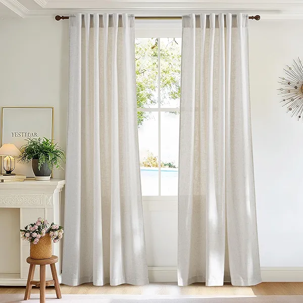 NICETOWN Natural Linen Curtains 84 inches Long 2 Panels Set for Bedroom, 55" Wide Thick Drapes for Living Room Farmhouse Window Treatment Linen Privacy Rod Pocket & Back Tab with Light Filtering