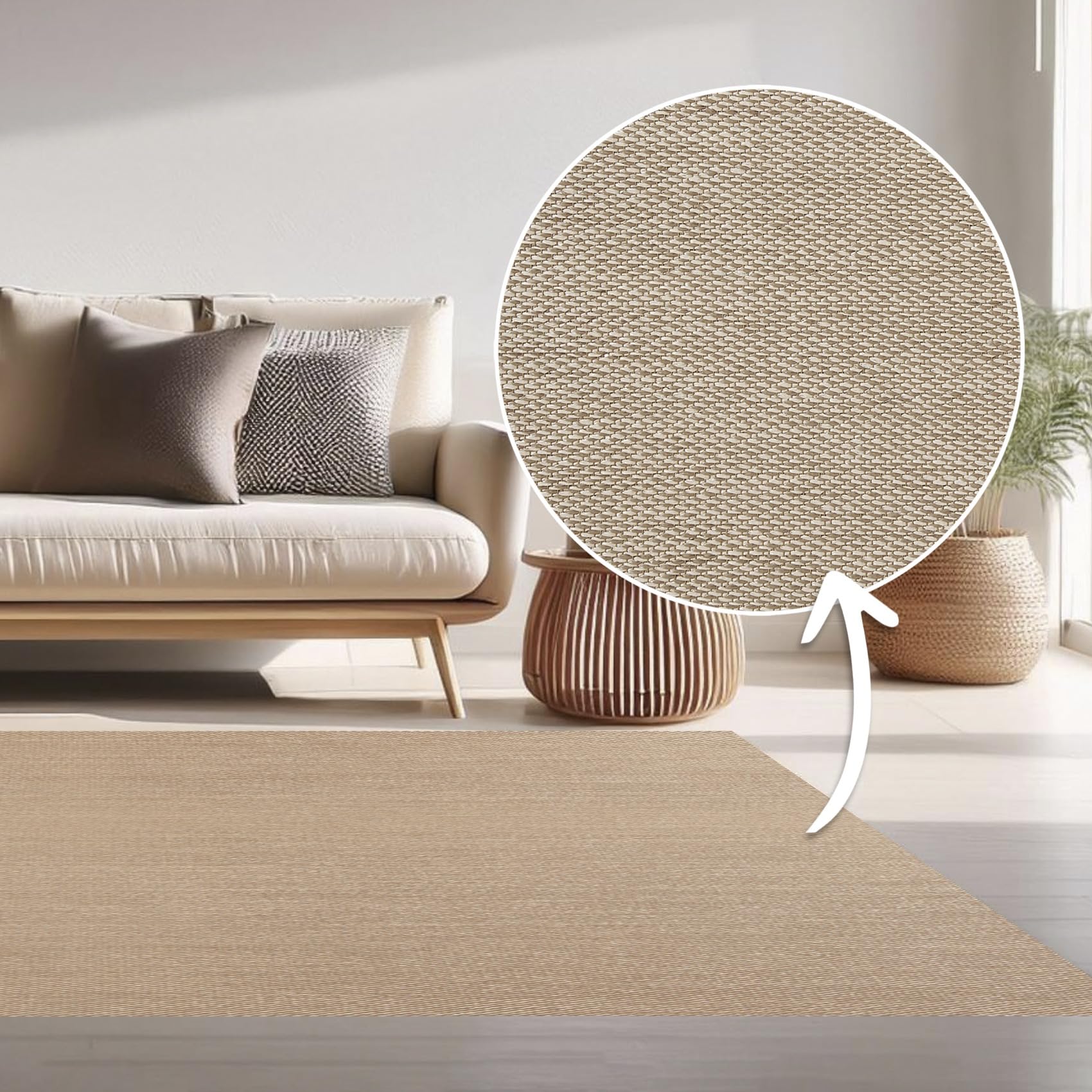 STORESDECO Tapis Vinyle Tissé Premium Haute Qualité Lavable Antidérapant Extra-Plat Résistant et Facile à Nettoyer pour Cuisine, Salon, Couloir, Intérieur et Extérieur Couleur Beige 60 x 90 cm