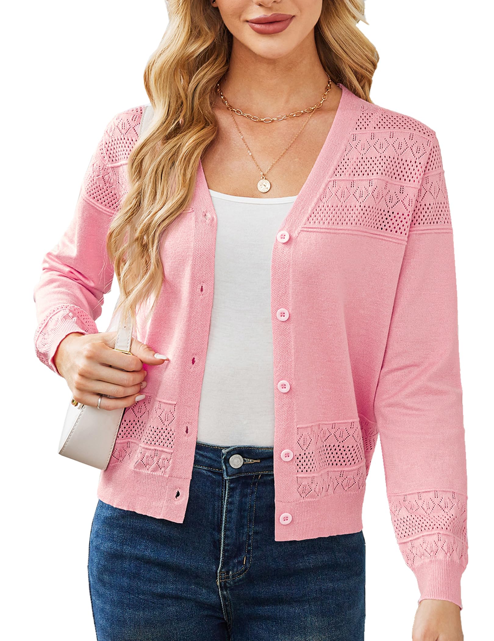 Yekaty Womens 2025 Lightweight Cropped Cardigan Sweaters Button Long Sleeve Shrugs for Dress Open Front Spring Jackets