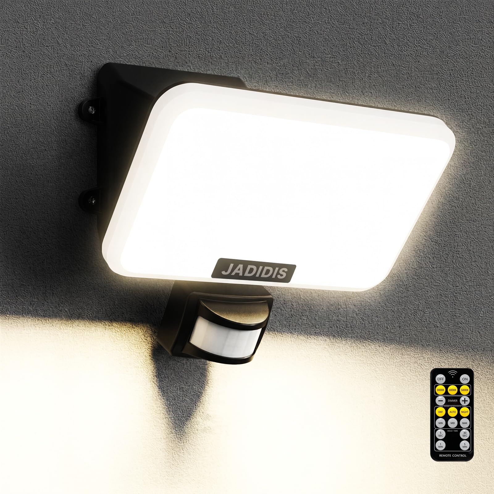 Projecteur LED Extérieur avec Détecteur et Télécommande 30W, Eclairage Exterieur 3600LM avec 132 Leds, Spot Led 3 Couleur & 4 Modes, Étanche IP65 Lampe de Sécurité pour Jardin, Cour, Garage