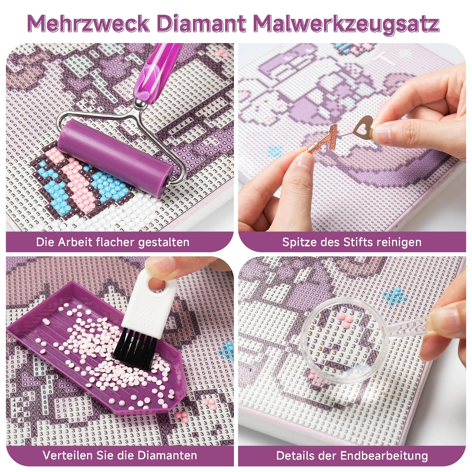 wenrescry DIY Accessori Diamond Painting – Set di 105 pezzi con penne, argilla adesiva, vassoi, scatola di conservazione, sacchetti richiudibili e etichette
