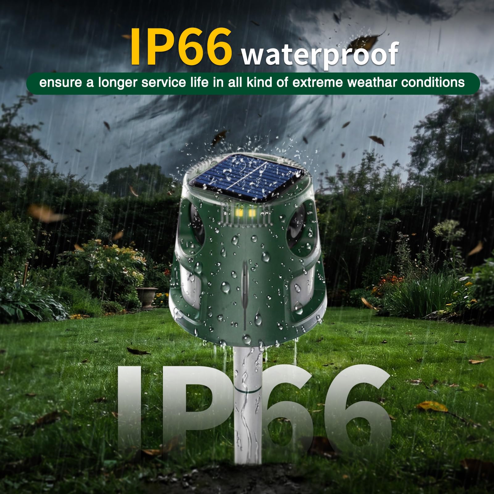 Ultrasonic Animal Repellent Outdoor, Solar Power Cat Rodent Raccoon Repeller, Squirrel Skunk Control Device with Motion Sensor and FIashing Light, Waterproof Rabbt Snake Deterrent for Outdoor - 4