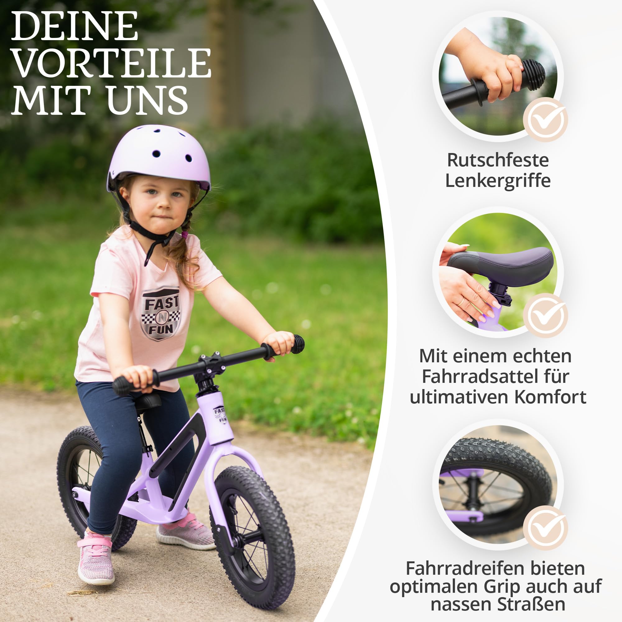 Laufrad ab 2 Jahre bis 50kg Kinderfahrrad Laufräder | Balance Bike 12" Tragegriff Fußstütze ergonomischer Sitz [höhenverstellbar] Luftreifen Lauflernrad Outdoor Spielzeug Fahrrad Kinder