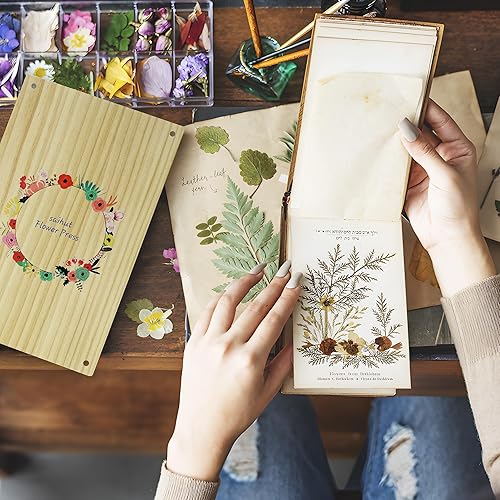 Miniatura 5 de Kit profesional de prensa de flores, 6.3 x 8.27 pulgadas, kit de prensado de flores de 6 capas para adultos y niños, prensa de plantas y prensa de