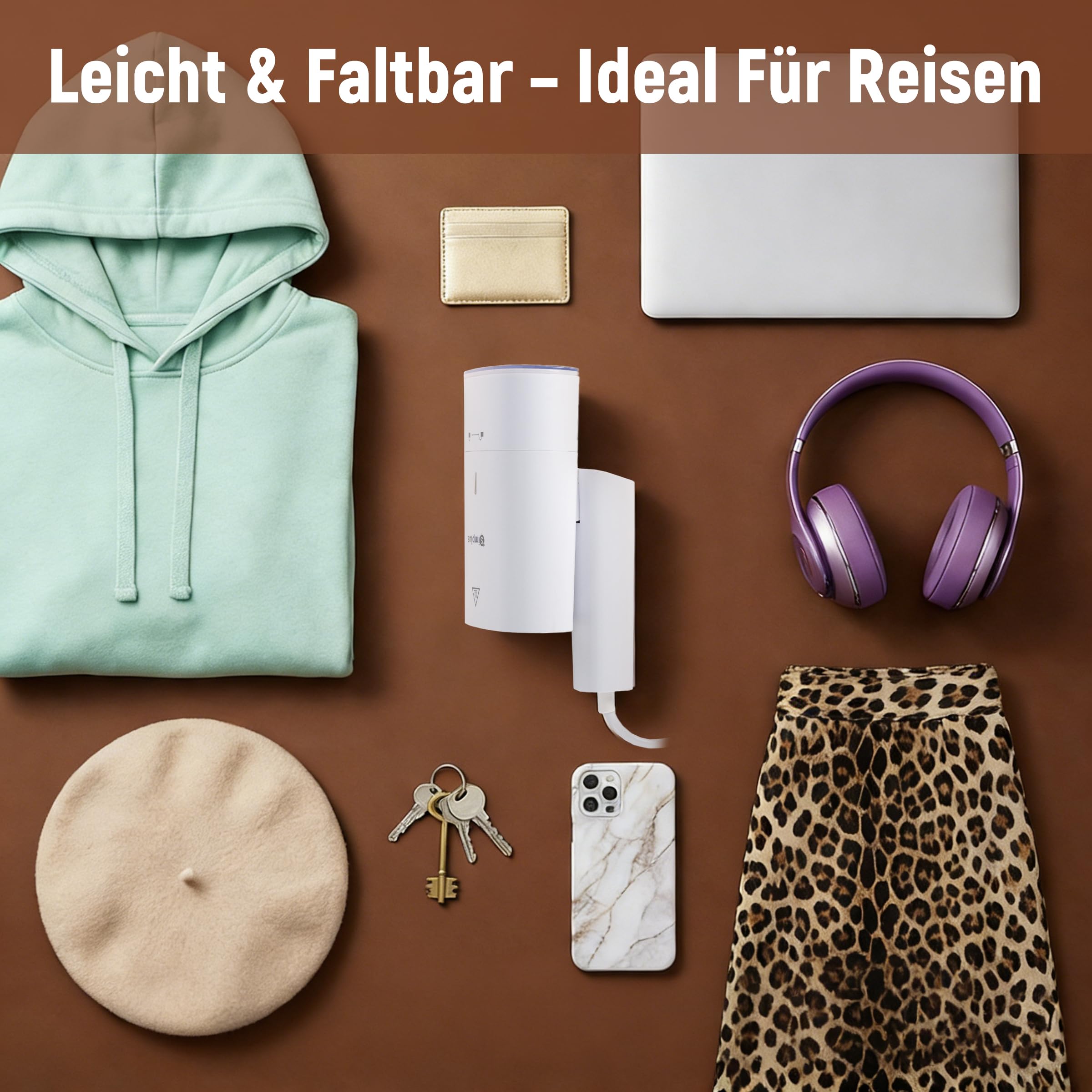 SIMPLUS Dampfglätter 1200W, Faltbarer Reise-Steamer, 170ml Abnehmbarer Wassertank, Konstante Dampfleistung ca. 20 g/min, Edelstahl Bügelsohle, Für Kleidung Zuhause & Unterwegs