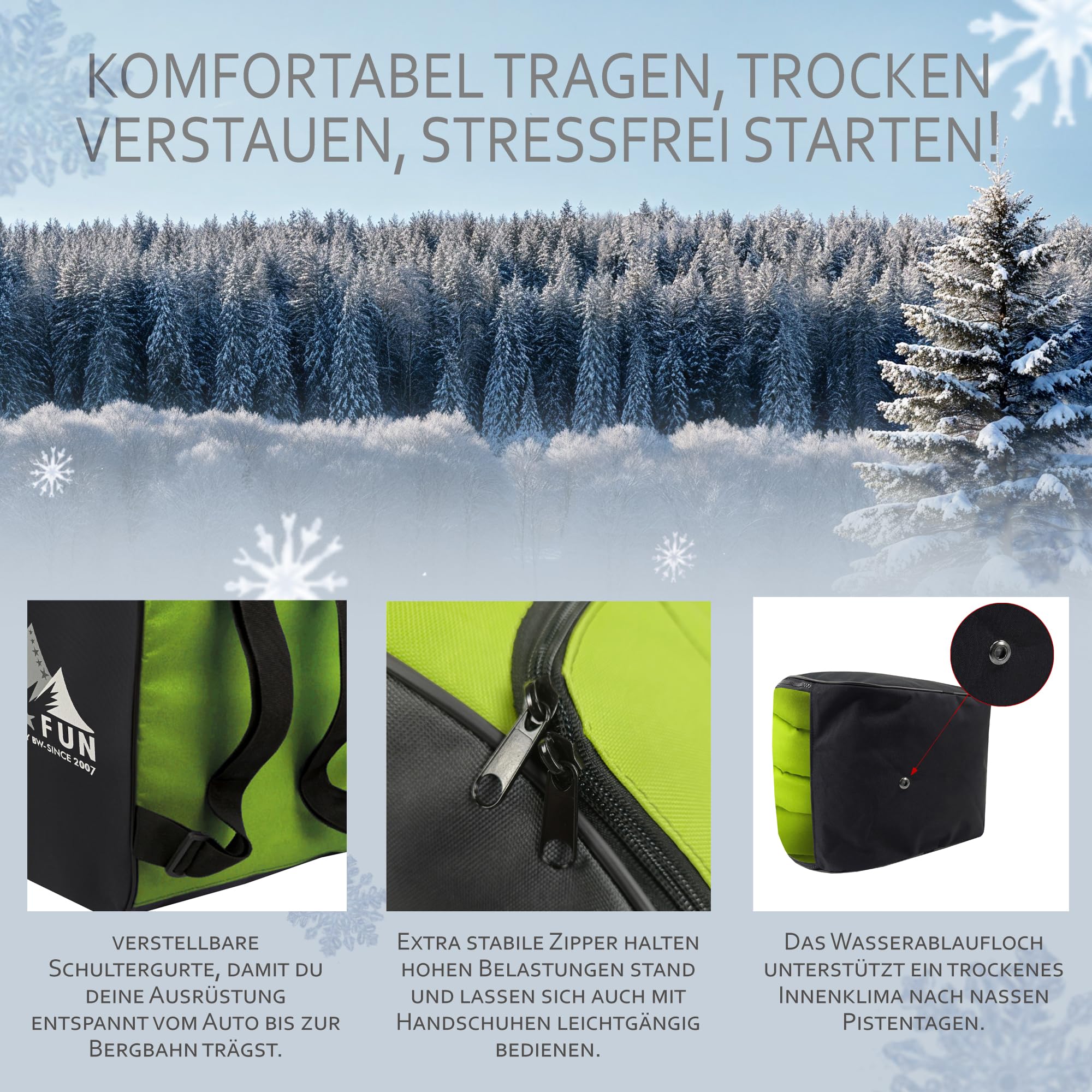 BambiniWelt by Rafael K. Kinder Skistiefeltasche [Ski-Schuh-Tasche für Kinder] Skiboots Rucksack integrierte Standfläche Platz für Boots Helm Skibrille Handschuhe Kinder-Skischuhrucksack