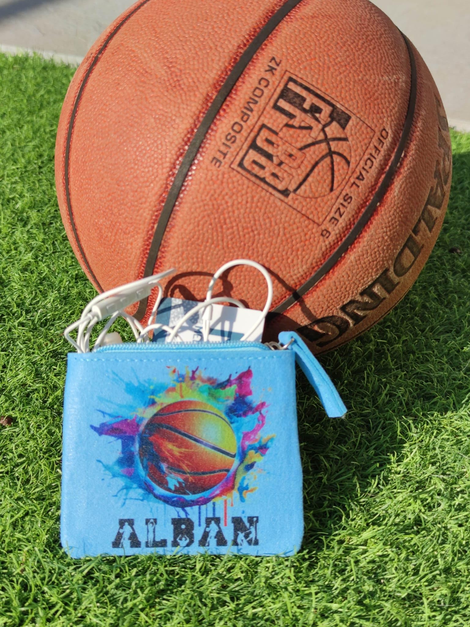 Porte Monnaie Bleu Motif Basket Ballon Personnalisable