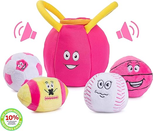 Talking Plush Sports Balls for Toddlers 1-3 | Soft Baby Toys | Set of 4 - Basketball, Baseball, Soccer Ball & Football