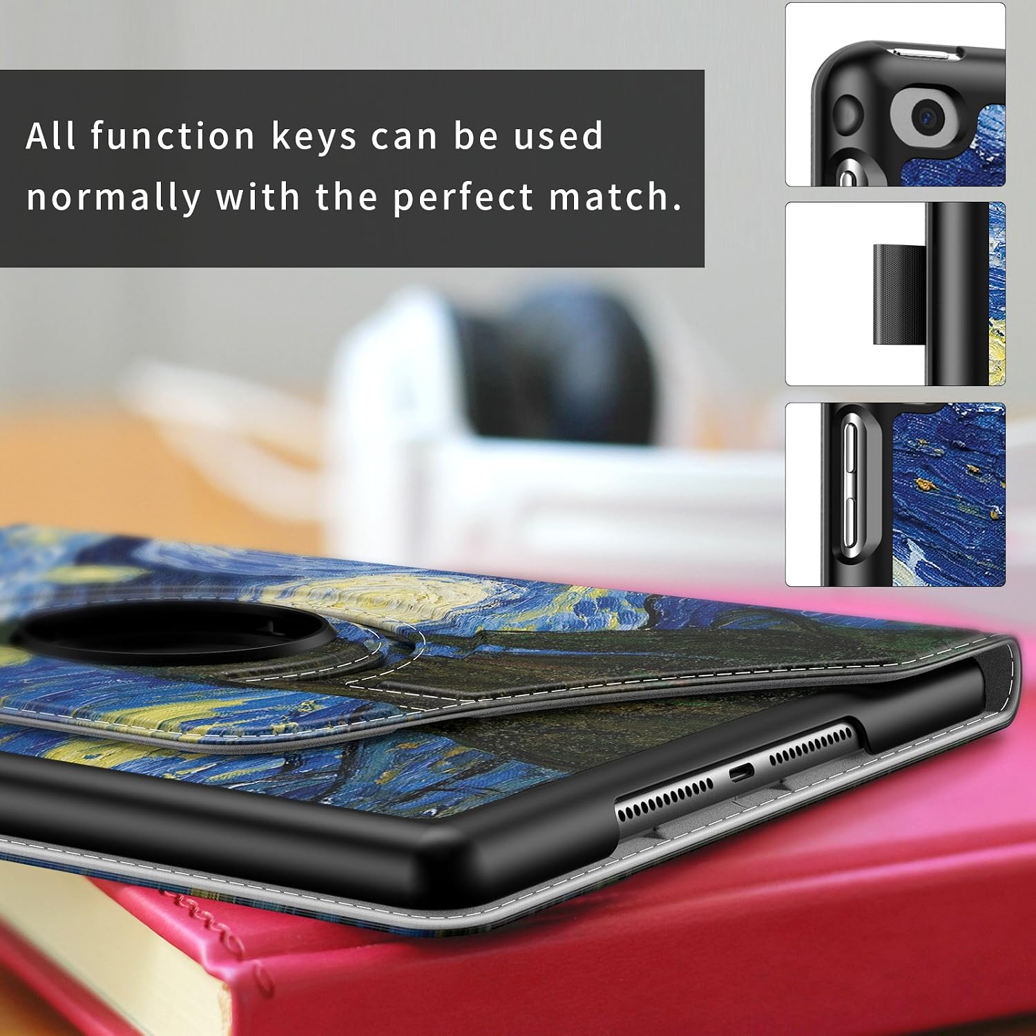 Infiland iPad 9.7 2018 Inch (6th Gen) Case with Pencil Holder, 360 Degree Rotating Stand Protective Cover with Auto Sleep/Wake, Starry Night
