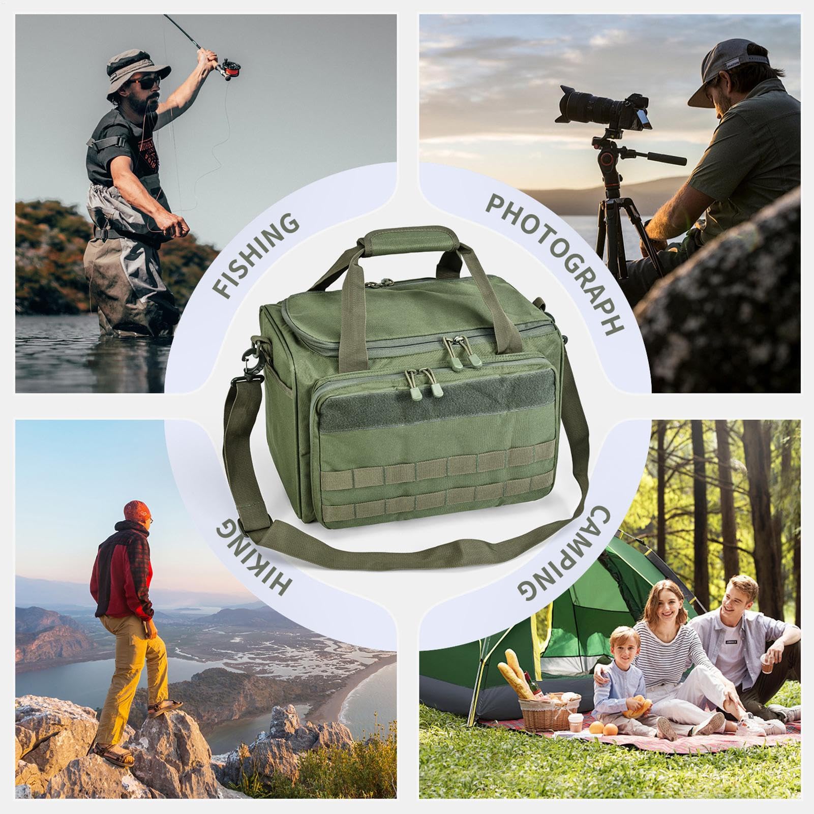 Borsa per attrezzatura da, impermeabile, portatile, con tracolla | per esche da, campeggio, attività all'aperto, ruscello, stagno, mare, Verde militare, Refer to description, Unisex