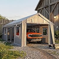 HOME 20x10x11FT Carport Canopy PE Tarp Cover, Heavy-Duty Gray Vehicle Shelter Tent with Zipper Doors & Roll-Up Sides